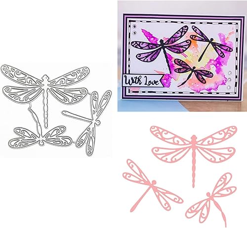 Juego de 3 plantillas troqueladas de metal con marco de libélulas, plantillas de corte de libélula para manualidades, álbumes de recortes, fotos,