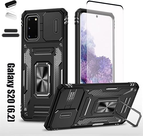LMDAMZ Funda resistente para Samsung Galaxy S20, protector de parachoques de goma de doble capa de grado militar con protector de cámara deslizante, LMDAMZ Funda resistente para Samsung Galaxy S20, protector de parachoques de goma de doble capa de grado militar con protector de cámara deslizante,