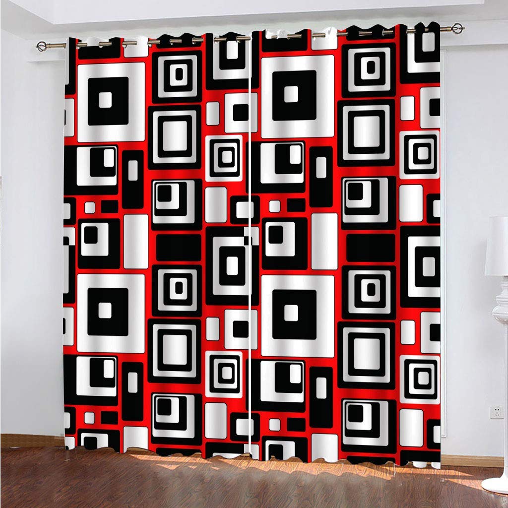 Maynuo Boys Curtains For Bedroom 3D Geometric Grid Printing Printed Curtain For Kids Blackout Eyelet 110X62inch Pattern Thermal Insulated Room Window Draperies For Living Room