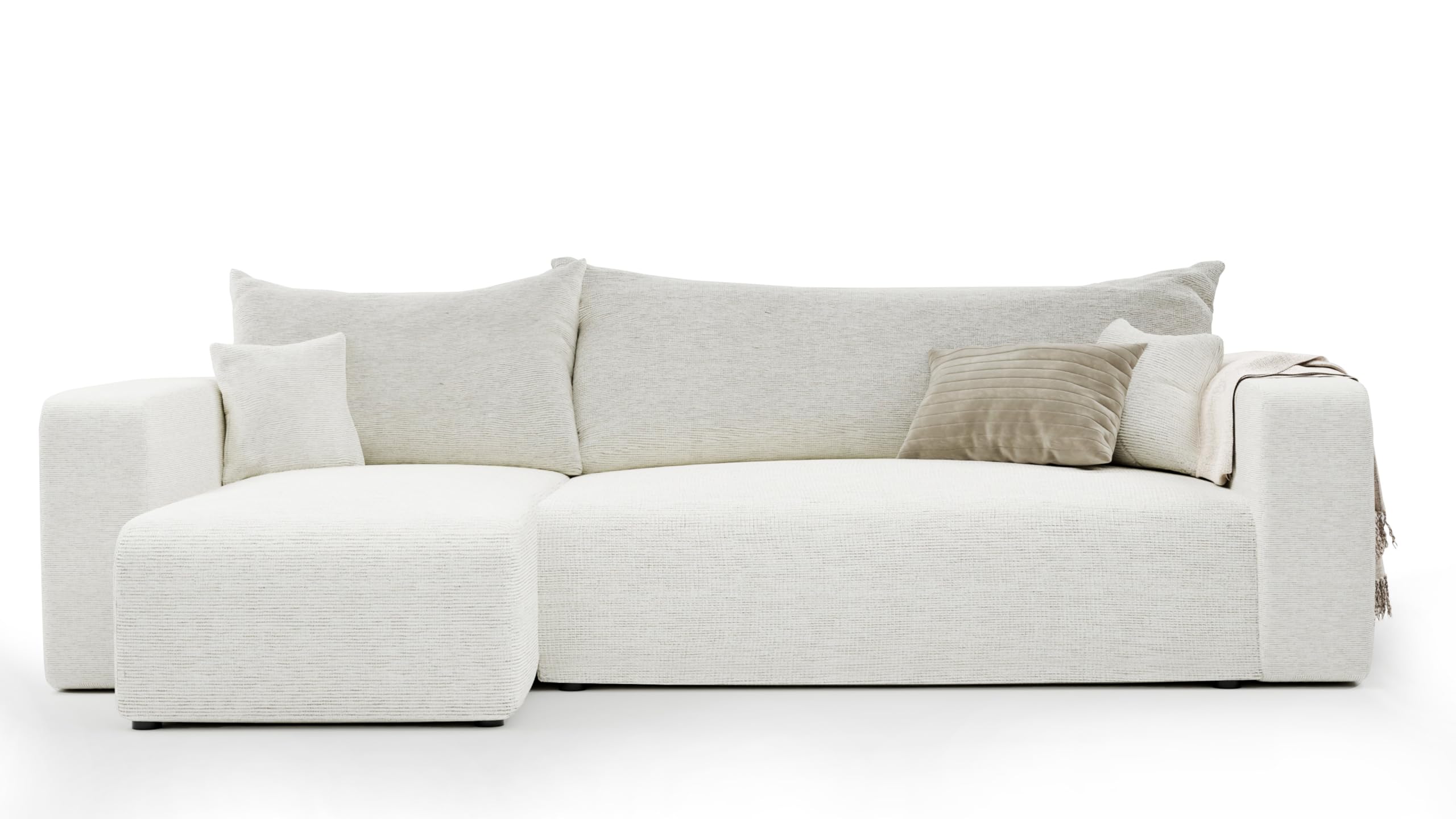 Ecksofa mit Schlaffunktion und Bettkasten 248 x 145 cm Beige | 248 x 145 x 79 cm, Kiefernholz und MDF, Hoher Sitzkomfort, Wohnen und Schlafen, Integrierter Bettkasten