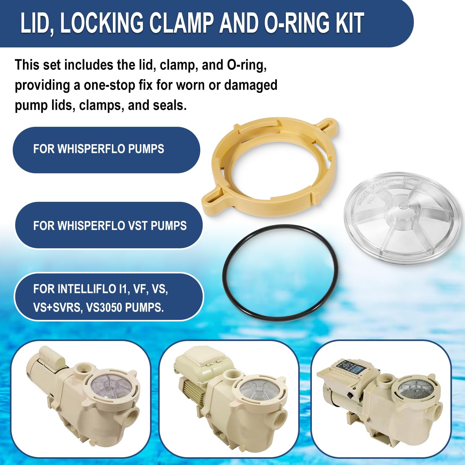 Lid, Lock Clamp and O-Ring Replacement Parts Kit Fit for Whisperflo and IntelliFlo Pool Pump, Replace 357151, 357199, 350013