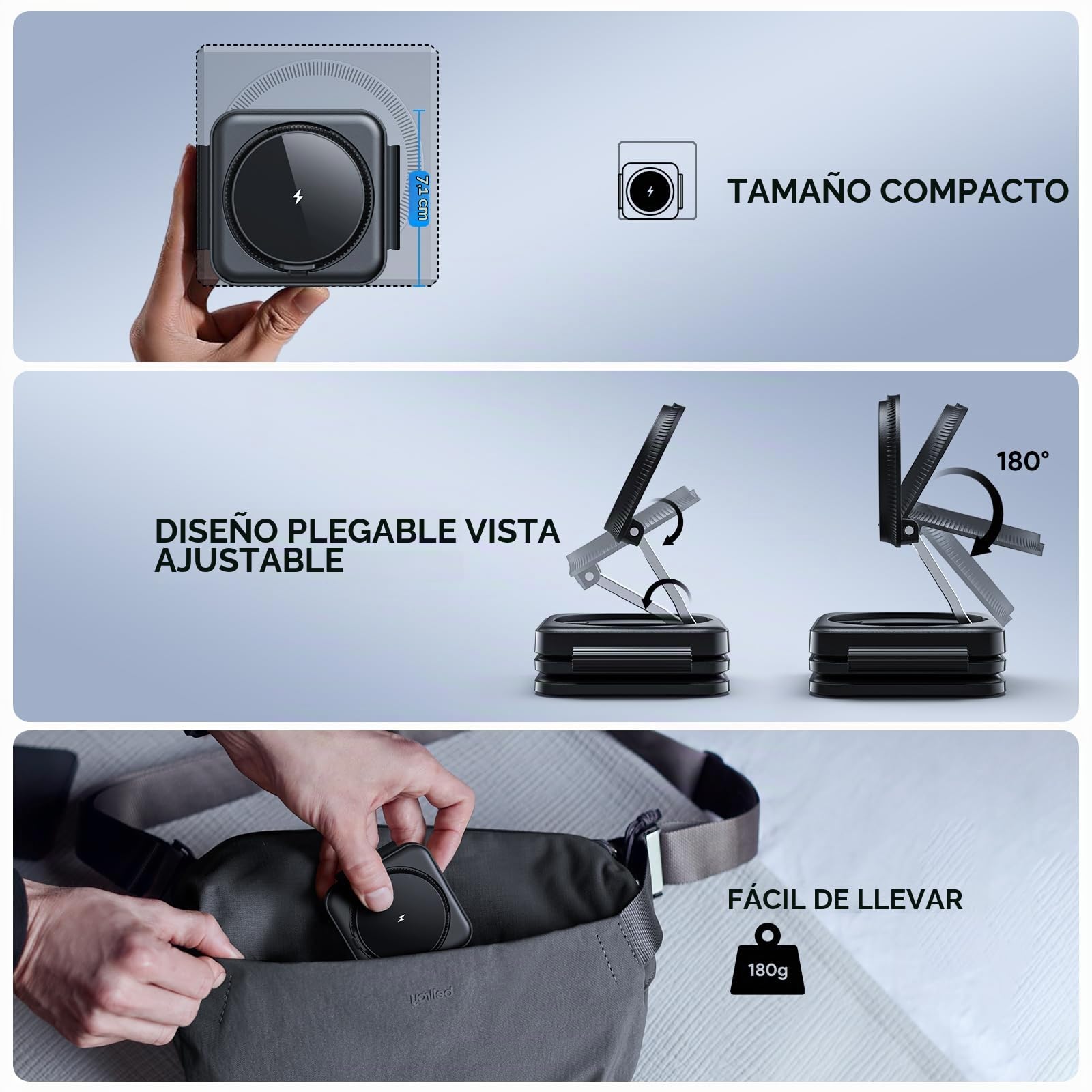 Cargador inalámbrico, 3 en 1 Caricatore Wireless per iPhone 14/13/12 Series, iWatch 8/7/6/SE/5/4/3/2, AirPods 3/2/Pro(Adattatore Include)