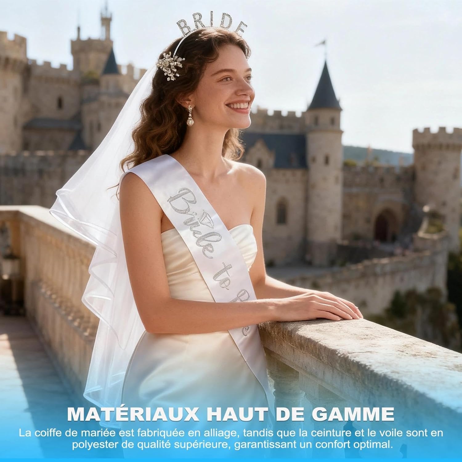 Set of 3 Wedding Decoration for Bride to Be – Bridal Veil with Tiara and Scarf | Suitable for Girlfriends Party, Engagement