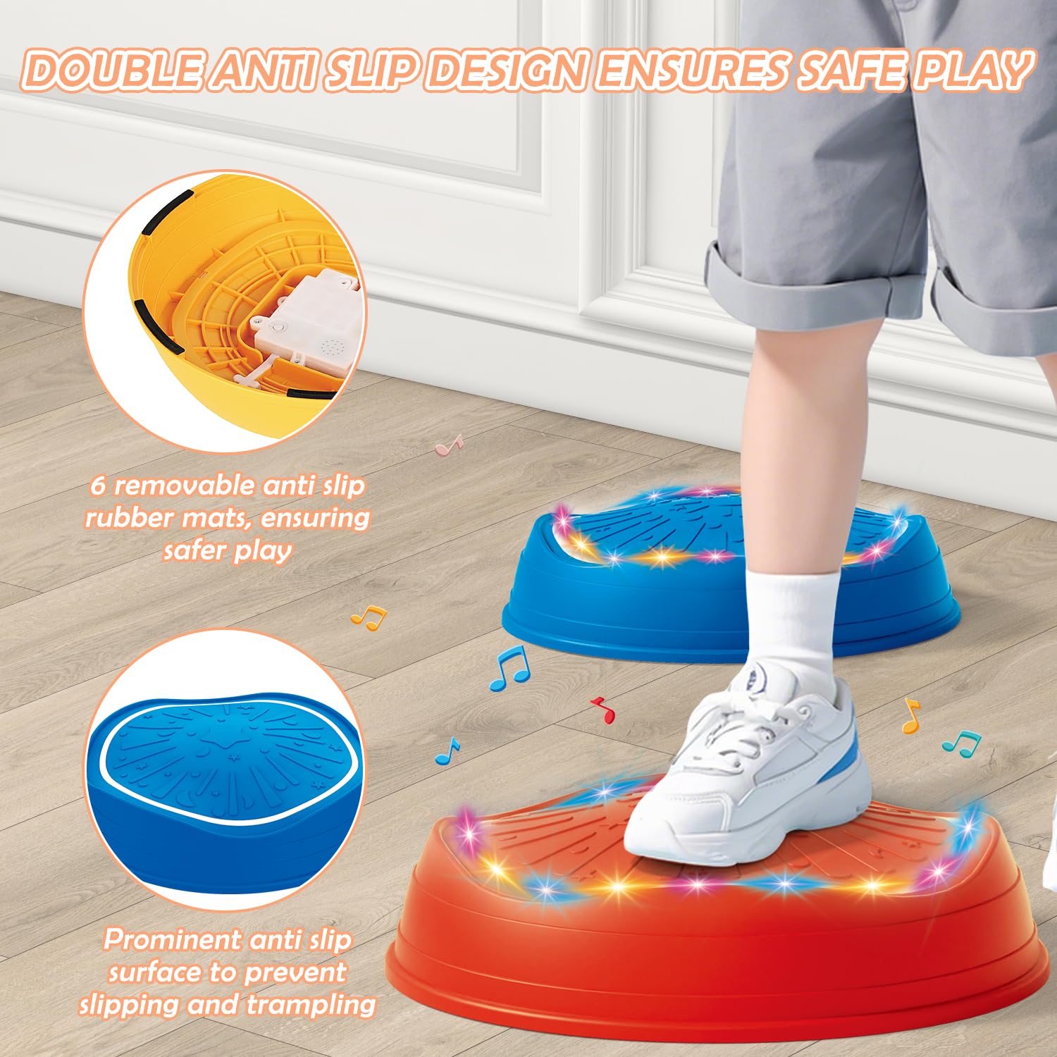 Leuchtende Balanciersteine für Kinder mit Musik - 5er Stapelbar Rutschfest Stapelsteine für Indoor & Outdoor Sensorik Trittsteine Gleichgewichtstrainer ab 3 Jahre