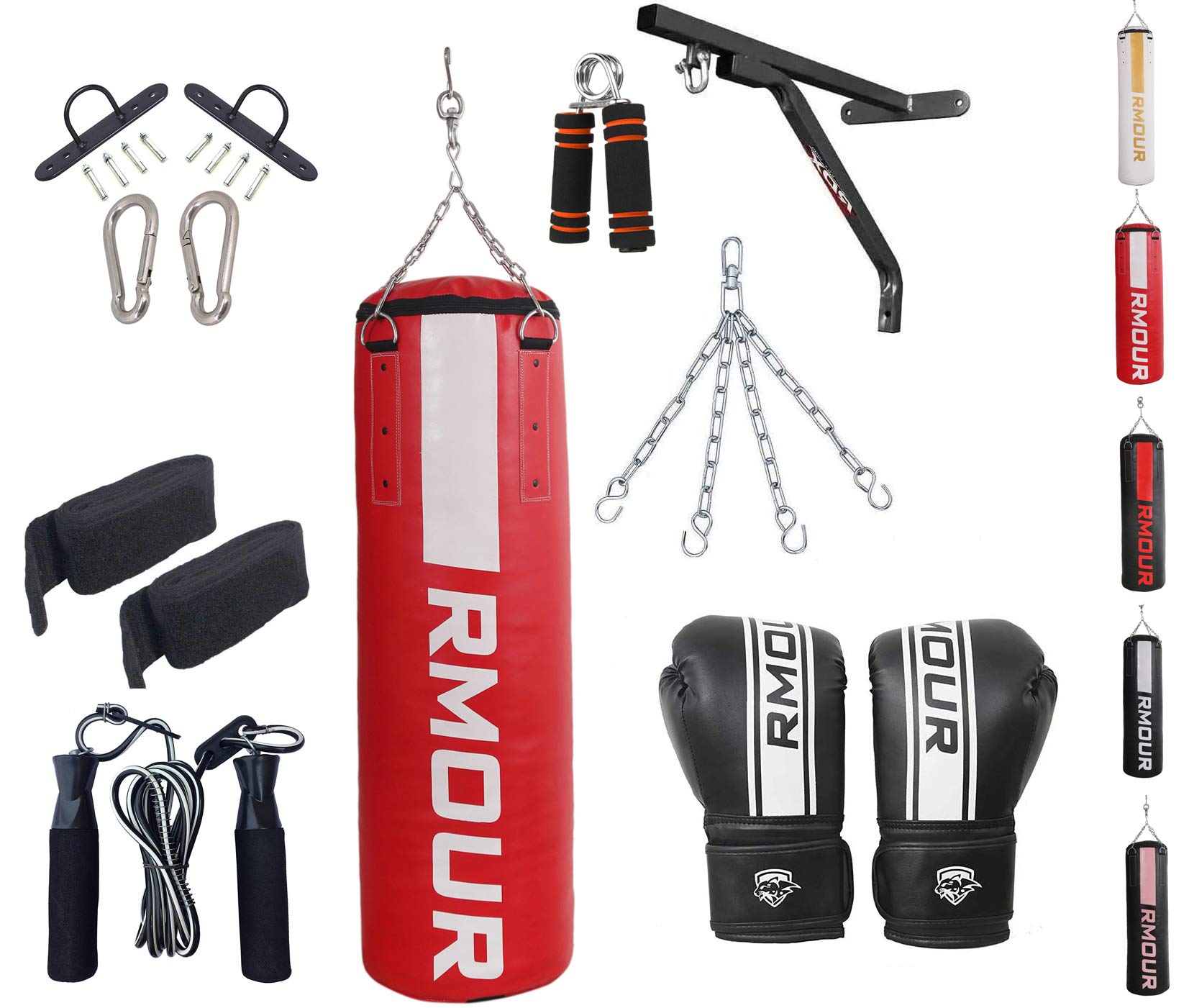 RMOUR Heavy PU Punching Bag Boxing MMA Sparring Punching Training with Hanging Chain and Heavy Duty Wall Mounted Stand, Gloves, Hand Wraps & Accessories (3 Feet, Unfilled - Red White) (B08XZ389C2) Amazon Price History, Amazon Price Tracker