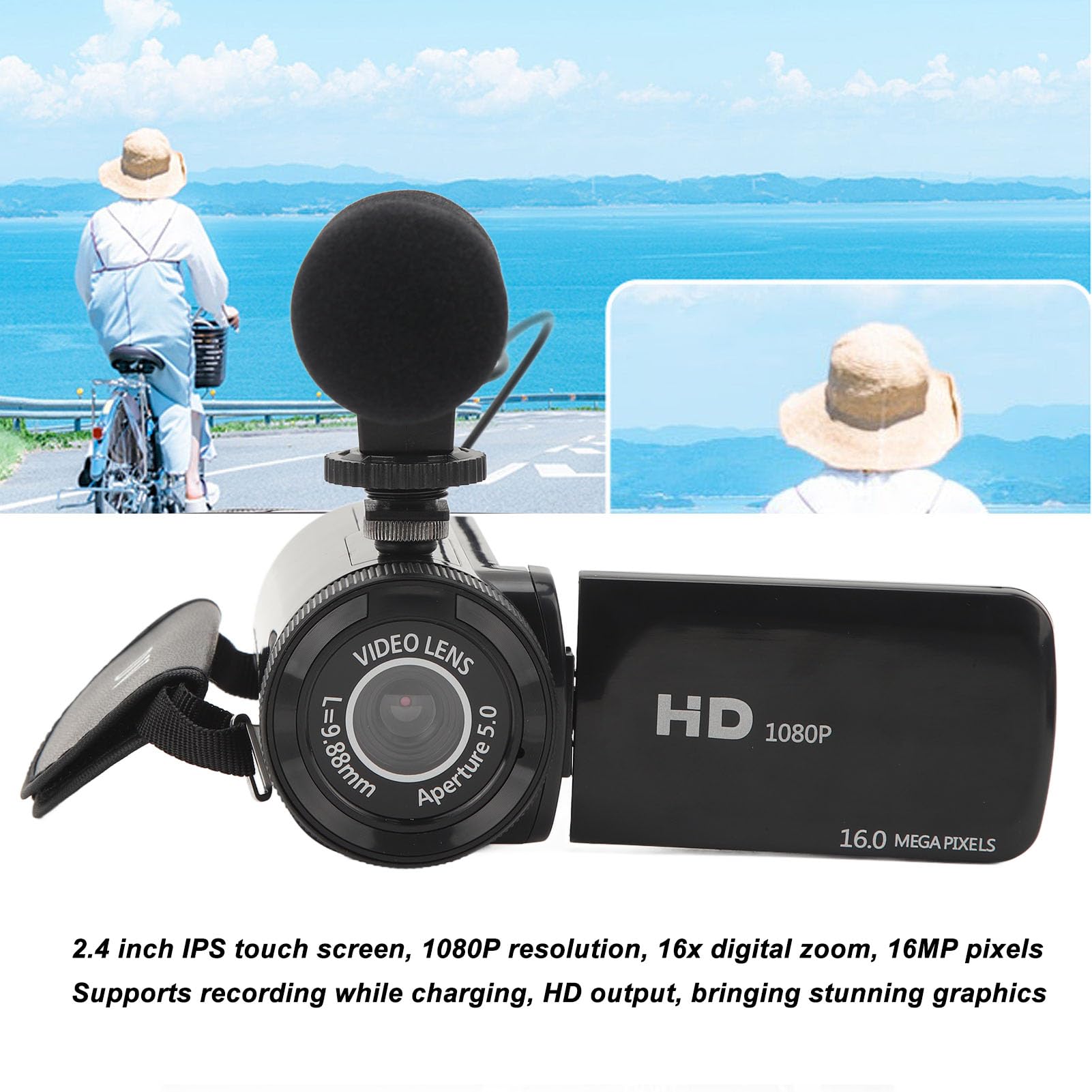 ASHATA Fotocamera per Vlogging Obiettivo Grandangolare Ruotabile con Zoom | Videocamera Digitale con Microfono Portatile per Vlogging Registrazione Audio Video DV Cam per Ufficio in Viaggio a Casa