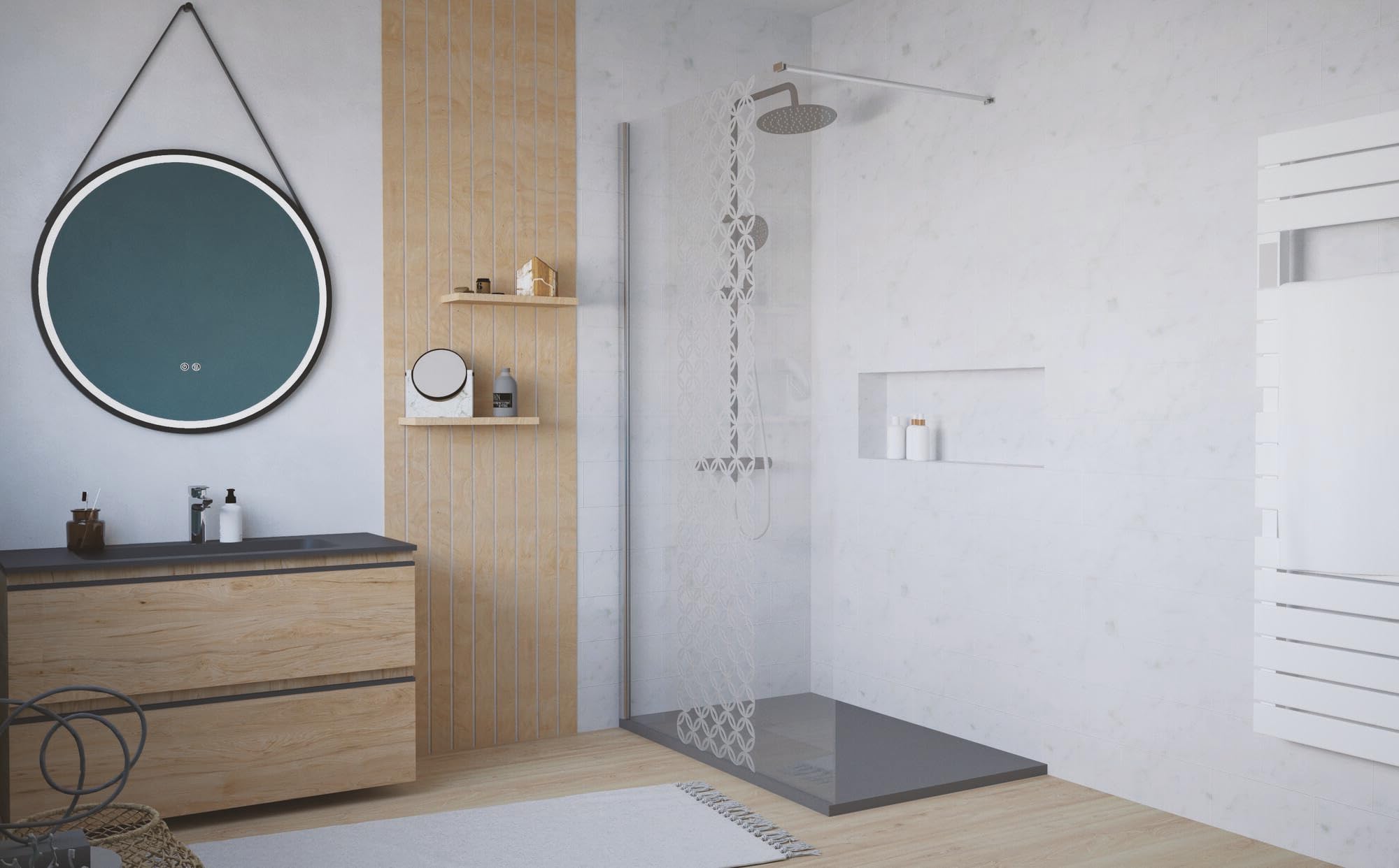 Kit de Paneles de Pared, Vidrio Templado, Resina, 120 x 90 cm | Vidrio Templado, Resina, Acero Inoxidable, Antideslizante, Tratamiento Antical, Reversible, Orientable, Fabricación Europea