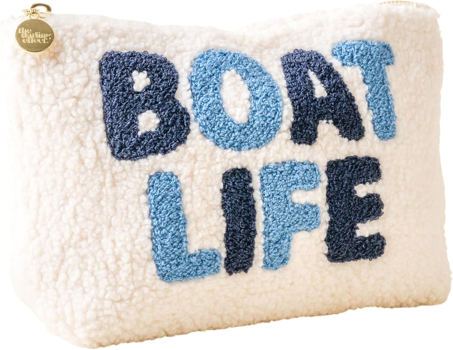 The Darling Effect Teddy Makeup Pouch – Plush Sherpa Zippered Cosmetic Bag for Women, Soft Toiletry & Beauty Organizer for Travel and Daily Use – Seashells + Pearls