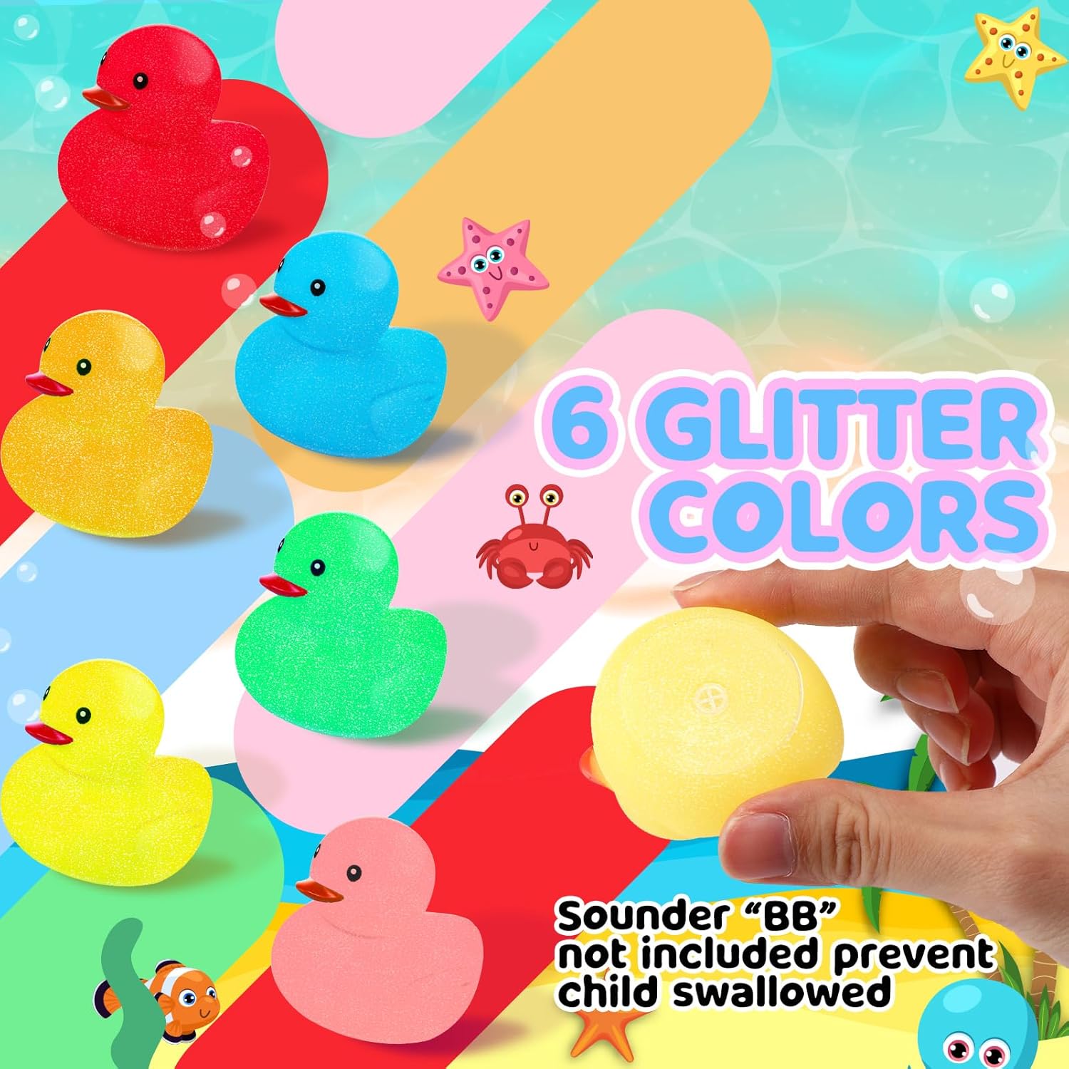 Syhood 120 Pcs Glitter Rubber Ducks 2" Colorful Rubber Duckies Fidget Toy Small Assorted Ducky for Bath Birthday Gifts Stress Relief Summer Beach and Pool Activity Cruise Decorations