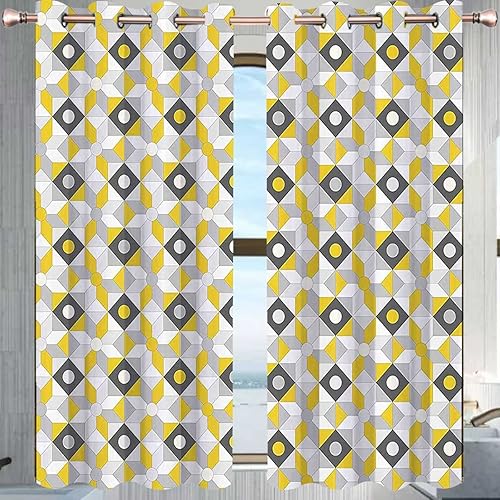 Cortinas opacas de puerta gris y amarillo, 2 paneles de cortinas opacas para puerta de color gris carbón y caléndula, 63 pulgadas de ancho x 80