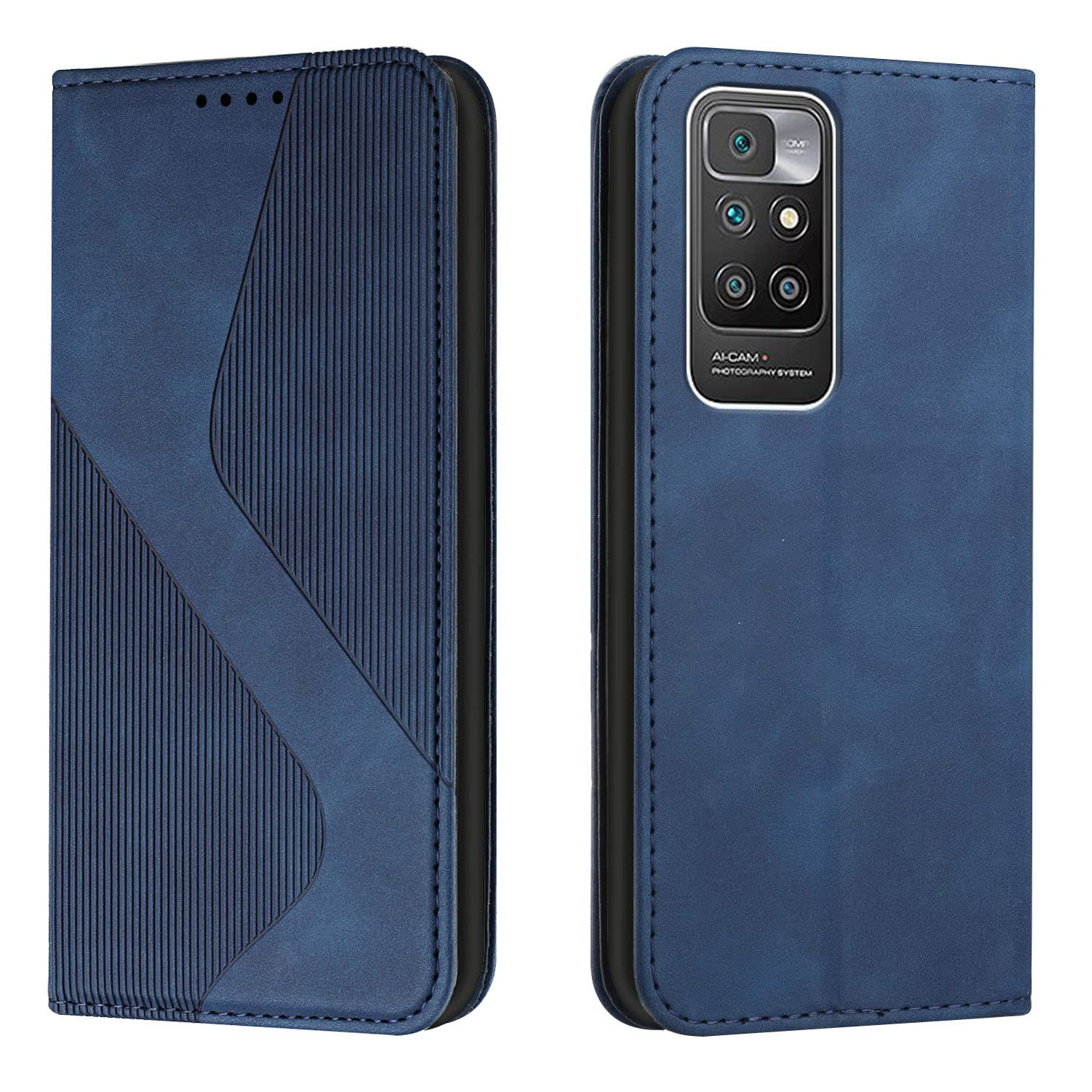 Funda para Xiaomi Redmi 10/Redmi 10 2022/Redmi 10 Prime,Funda Carcasa de Cuero con Tapa Flip Case, Cuero Billetera Flip Carcasa Magnético con Cáscara de TPU, Ranura para Tarjeta (Azul)
