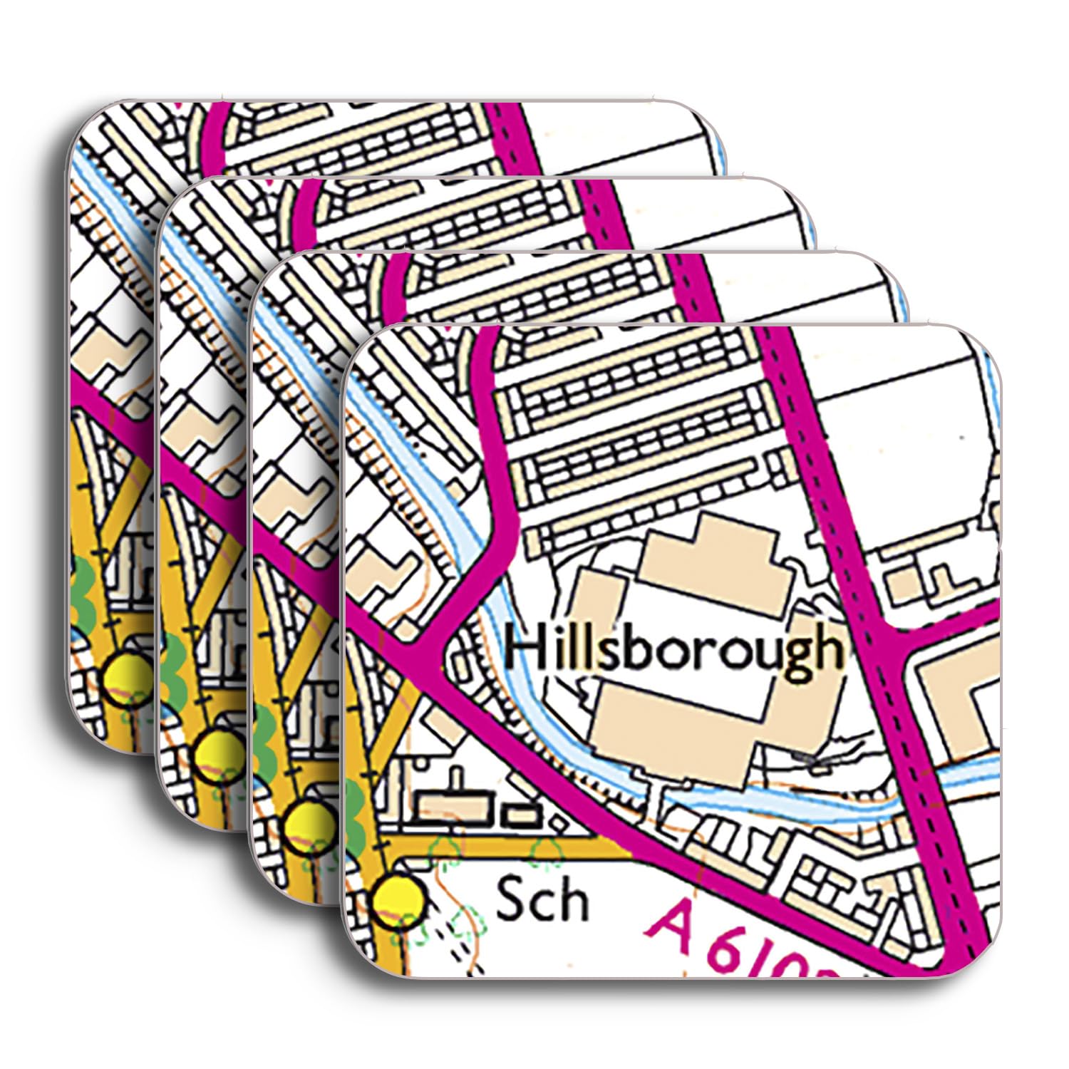 Sheffield Wed Football Ground Map Coaster Set, Hillsborough Stadium Map Set of 4 Coasters, Coaster Gift Set for Sheff Wed Supporter