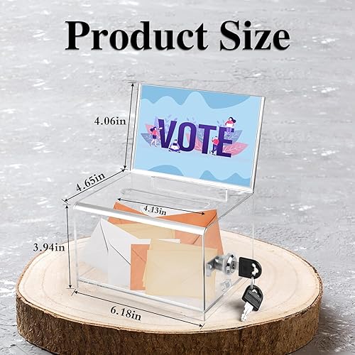 Miniatura 2 de VOISEN Caja de donación transparente con cerradura, urna con soporte para letreros, cajas de sugerencias para recaudación de fondos, tarro de