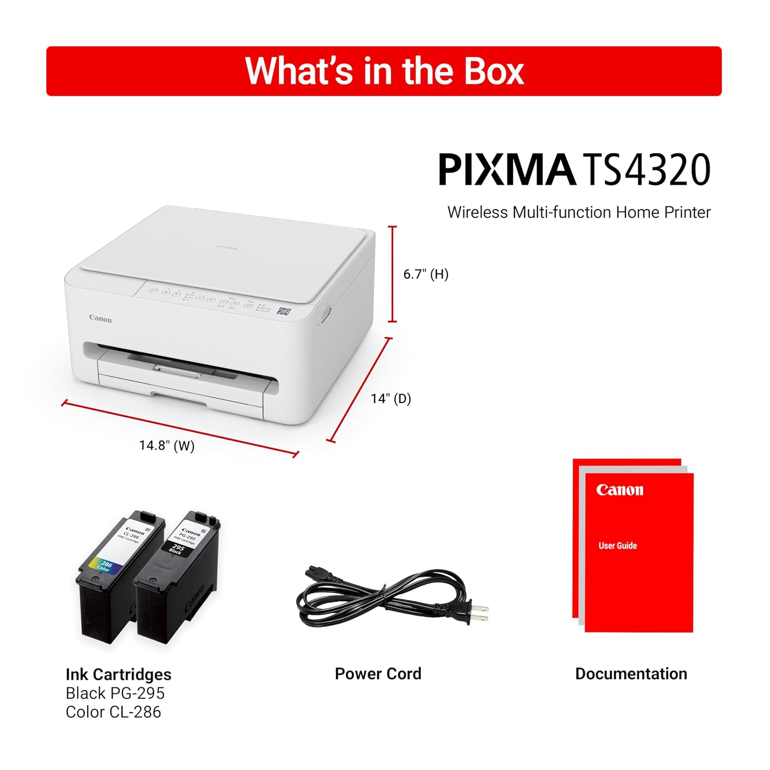 Canon PIXMA TS4320 Wireless Color Inkjet Printer for Duplex Printing, White – Cost Efficient Home Printer with Copier/Scanner, Compact Design, Easy Setup, 1 Year Limited Warranty, view 9