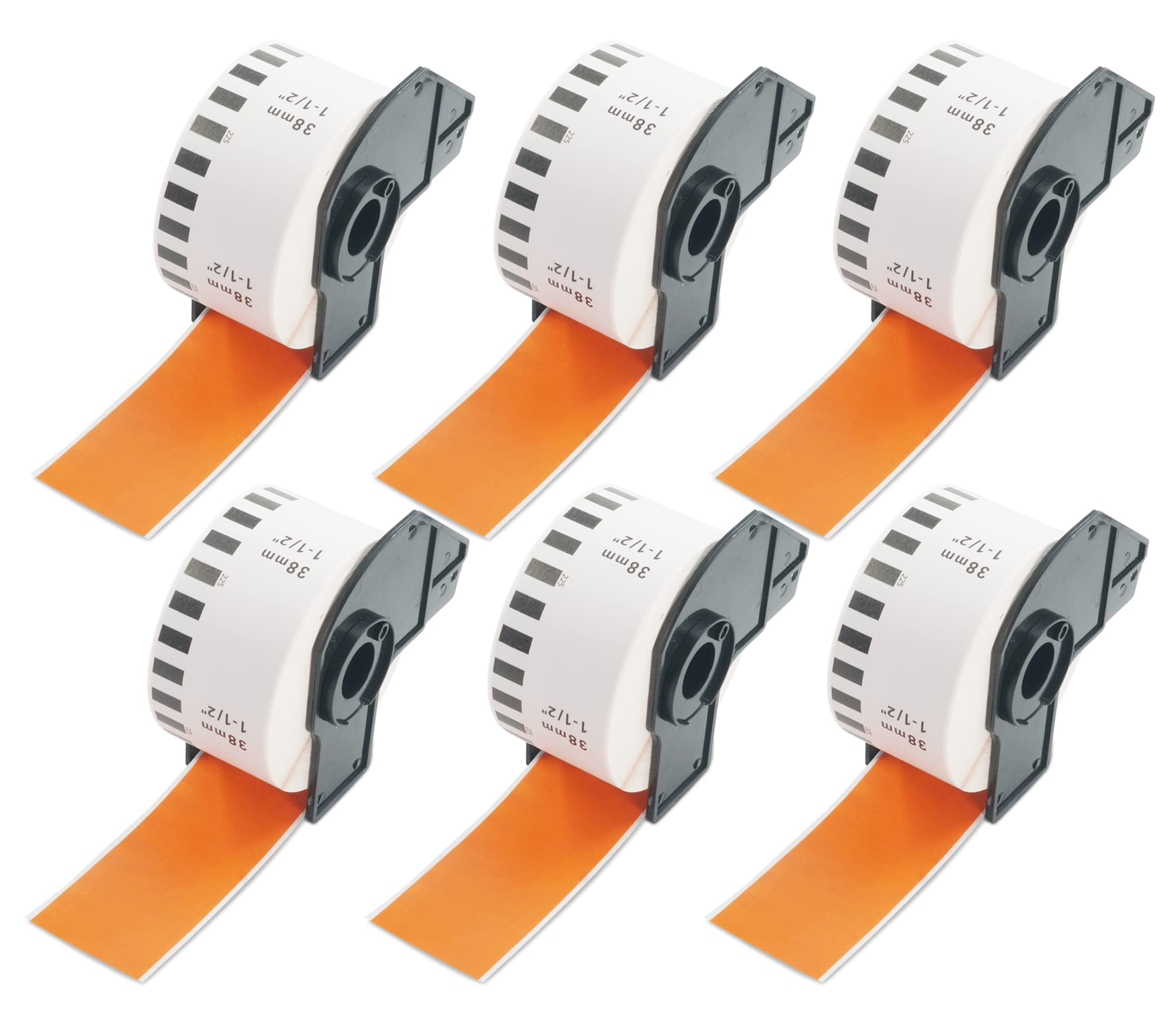 BETCKEY DK-22225 Rouleau Papier Continu Compatible Brother 38mm x 30.48m 6 Étiquettes Orange