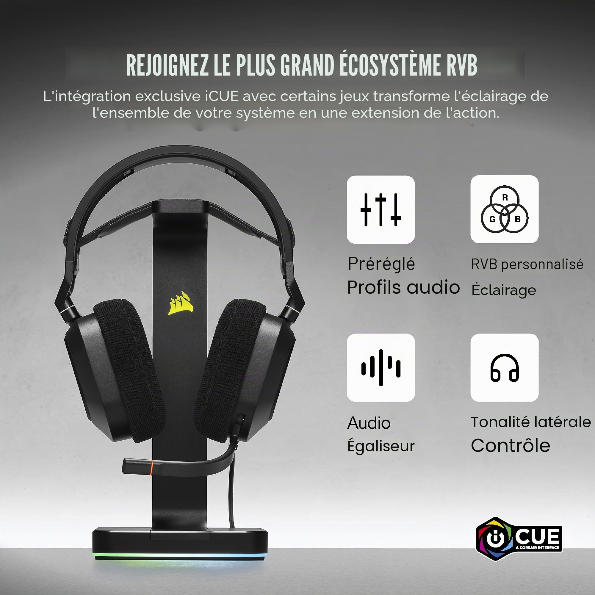 Corsair HS80 RGB USB Premium Casque de Jeu avec Son Surround Dolby Audio 7.1 (Microphone omnidirectionnel de qualité radiodiffusion, Coussinets en Mousse à mémoire de Forme, Son Haute fidélité,