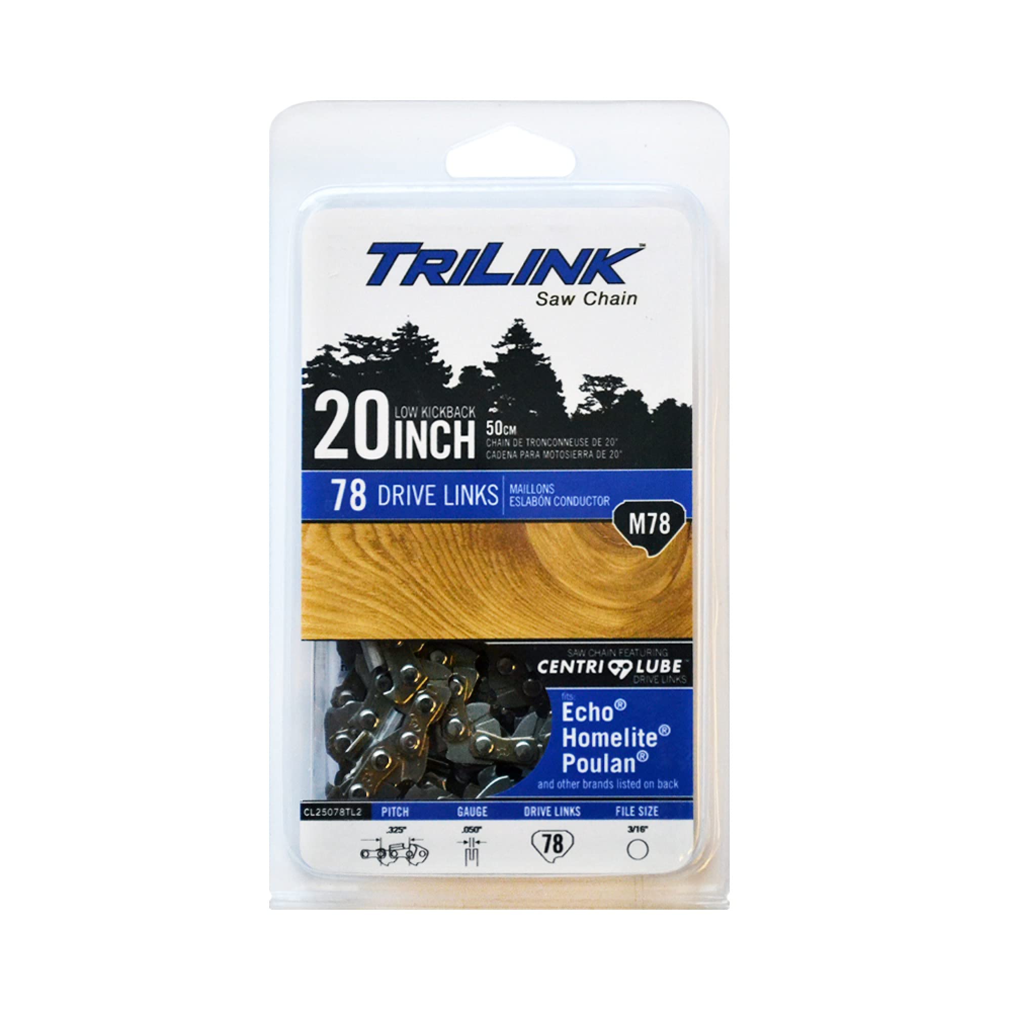 TRILINK .325 LP .050 Gauge 78 Drive Links Chainsaw Chain Compatible with/Replacement for Redmax G390, G450AVS, G455AVS, G5000, G5000AVS, Tanaka ECV4501, ECS-4000, ECS-4000B H78-20BPX Chain Chainsaws