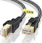 Chat 8 Câble Ethernet 50FT, BUSOHE 40Gbps 2000Mhz Câble Internet de réseau tressé haute vitesse avec plaqué or RJ45 Connecteur, cordon de patch lourd LAN câble 30 Clips,S/FTP Indoor pour routeur/gaming/PC