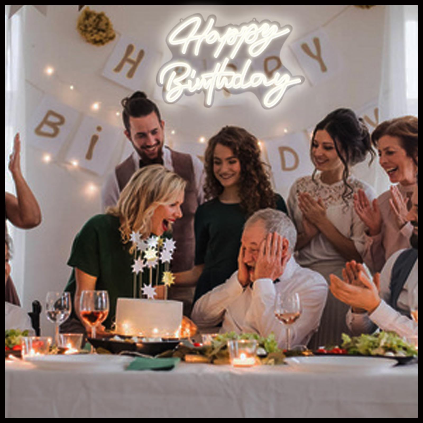 LED Neon Happy Birthday Sign Night Light Birthday Party Decorations Warm White USB Operated Decorative for Backdrop Party Bedroom Wall Décor 5v