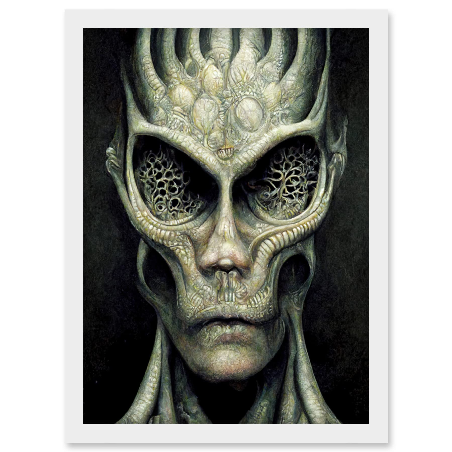 Artery8 Gray Alien Gothic Horror Dark Monochrome Framed Wall Art Print A4