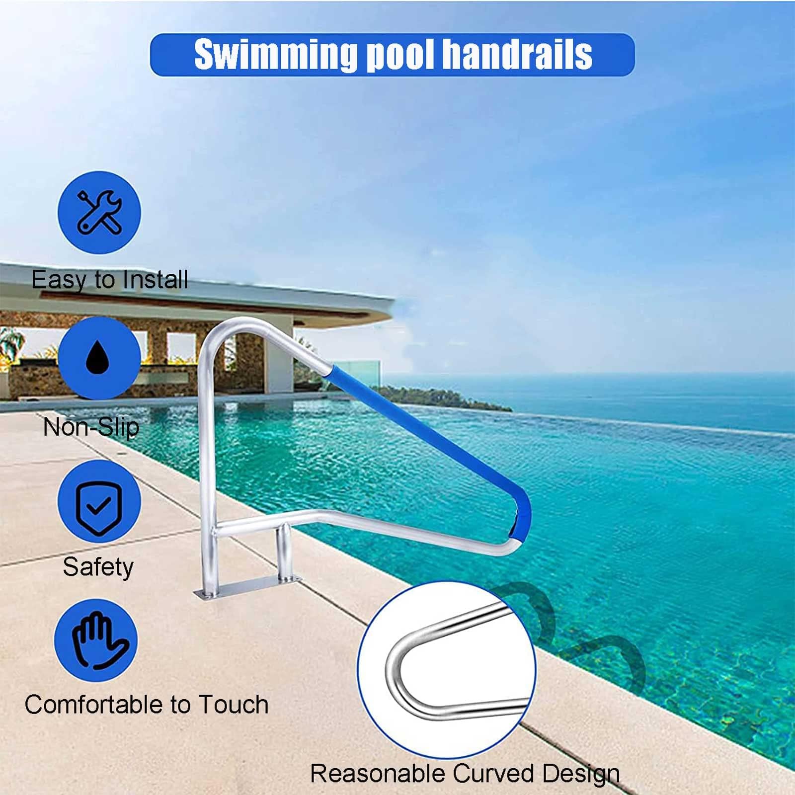 Pool Haltegriff Bogen Schwimmbad-Handlauf für Inground-Pool Silber 304 Edelstahl-Pool-Sicherheits-Handlauf mit Schnellspannsockel und Zubehör für Spa-Club, Garten-Hinterhof-Pools