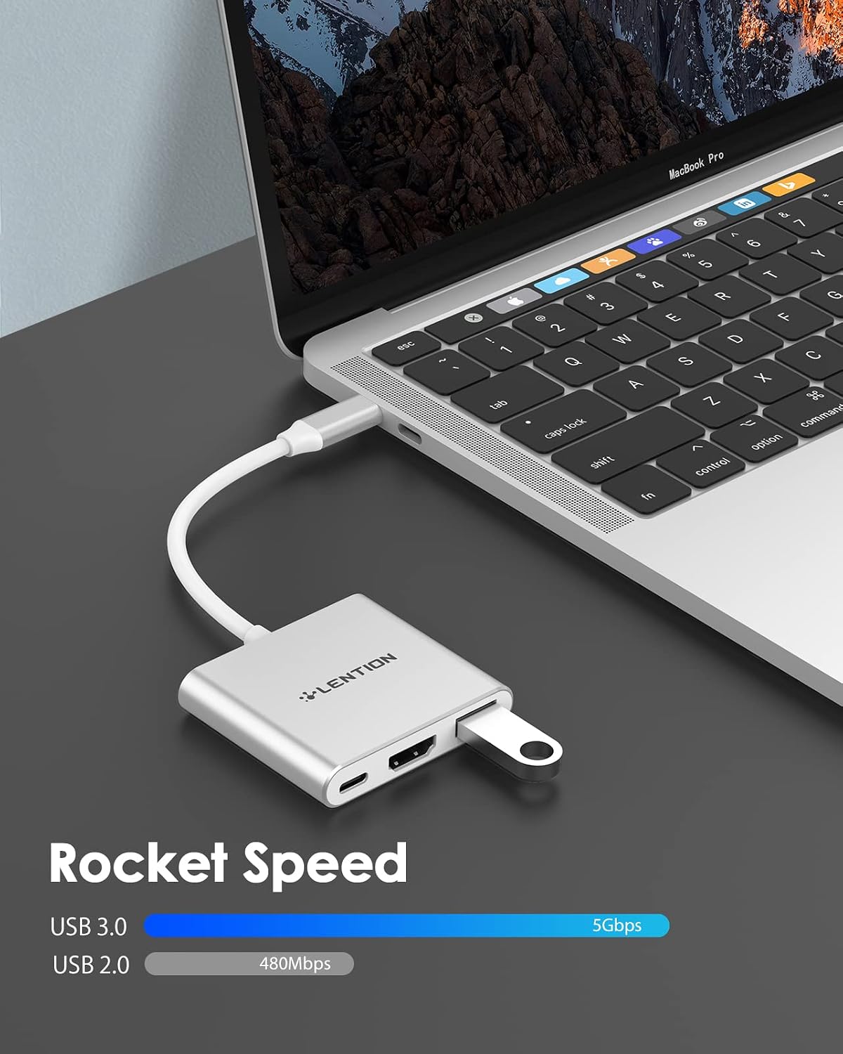 LENTION 3-in-1 USB C Hub with 100W Power Delivery, USB 3.0 & 4K HDMI for 2023-2016 MacBook Pro, New Mac Air/Surface/Chrome/Steam Deck, More, Stable Driver Adapter (CB-C14, Silver)