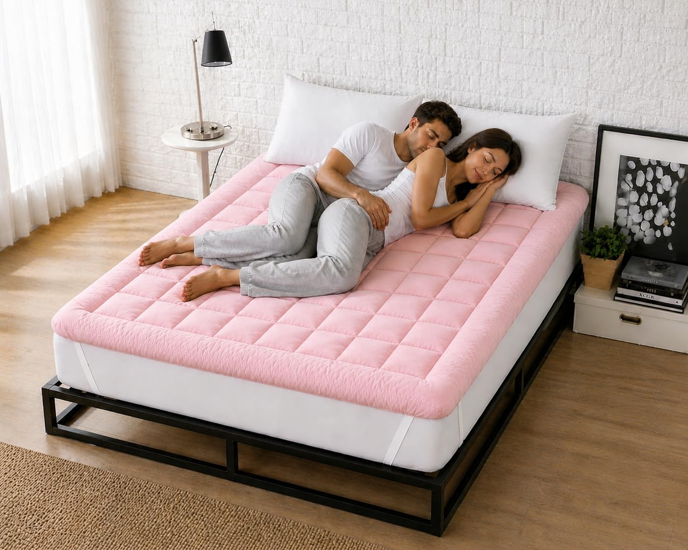 800 GSM Mattress Topper 48 x 72 Inch (4 x 6 Feet) Pink | Extra Thick Quilted Pillow Top Mattress Pad | Soft Breathable Cotton Feel | Elastic Corner Straps | Double Bed-image-22