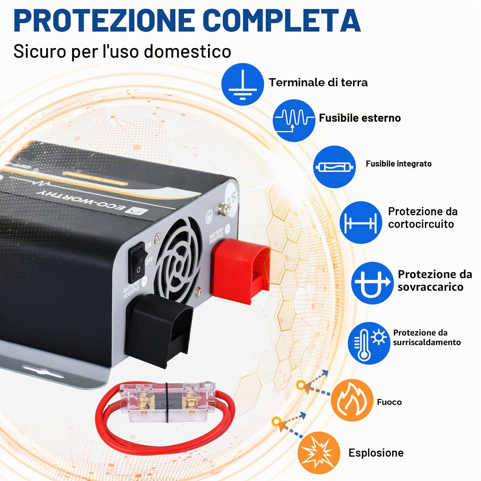 ECO-WORTHY 600 W, 12 V-230 V, AC off-grid, inverter sinusoidale DC con telecomando e fusibile e per auto, camper, veicoli da campeggio e sistemi solari