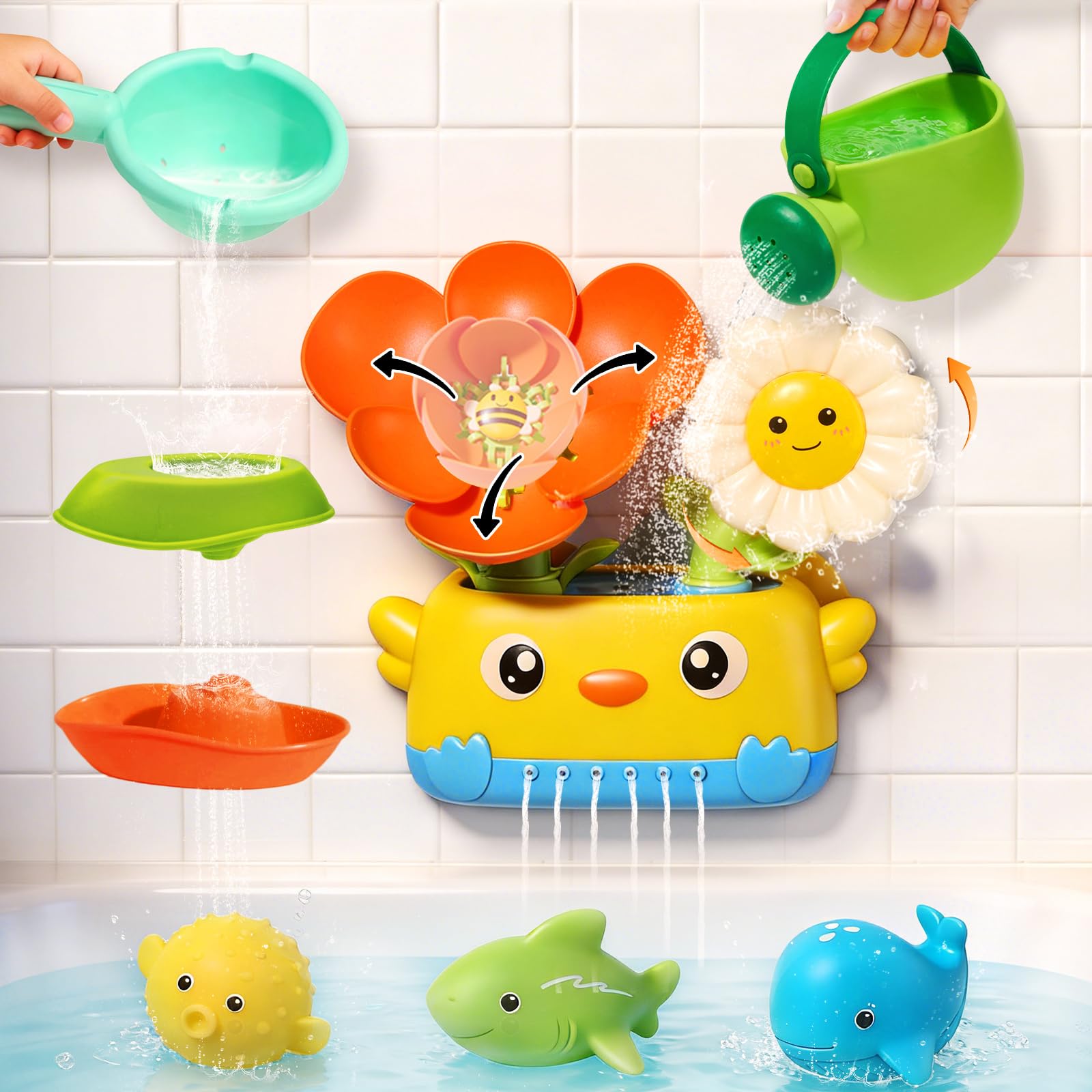 Toddler Bath Toys for 1 2 3 4 Year Old - Fun and Mould Free Bath Toy for Kids Great for Girls Shower Gifts - Interactive Bath Toys with Blooming Flower with Watering Can