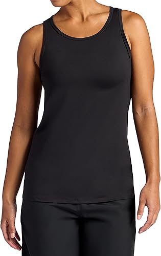 Gaiam Camiseta sin mangas de cuello redondo para mujer, ajuste relajado, material elástico de peso medio