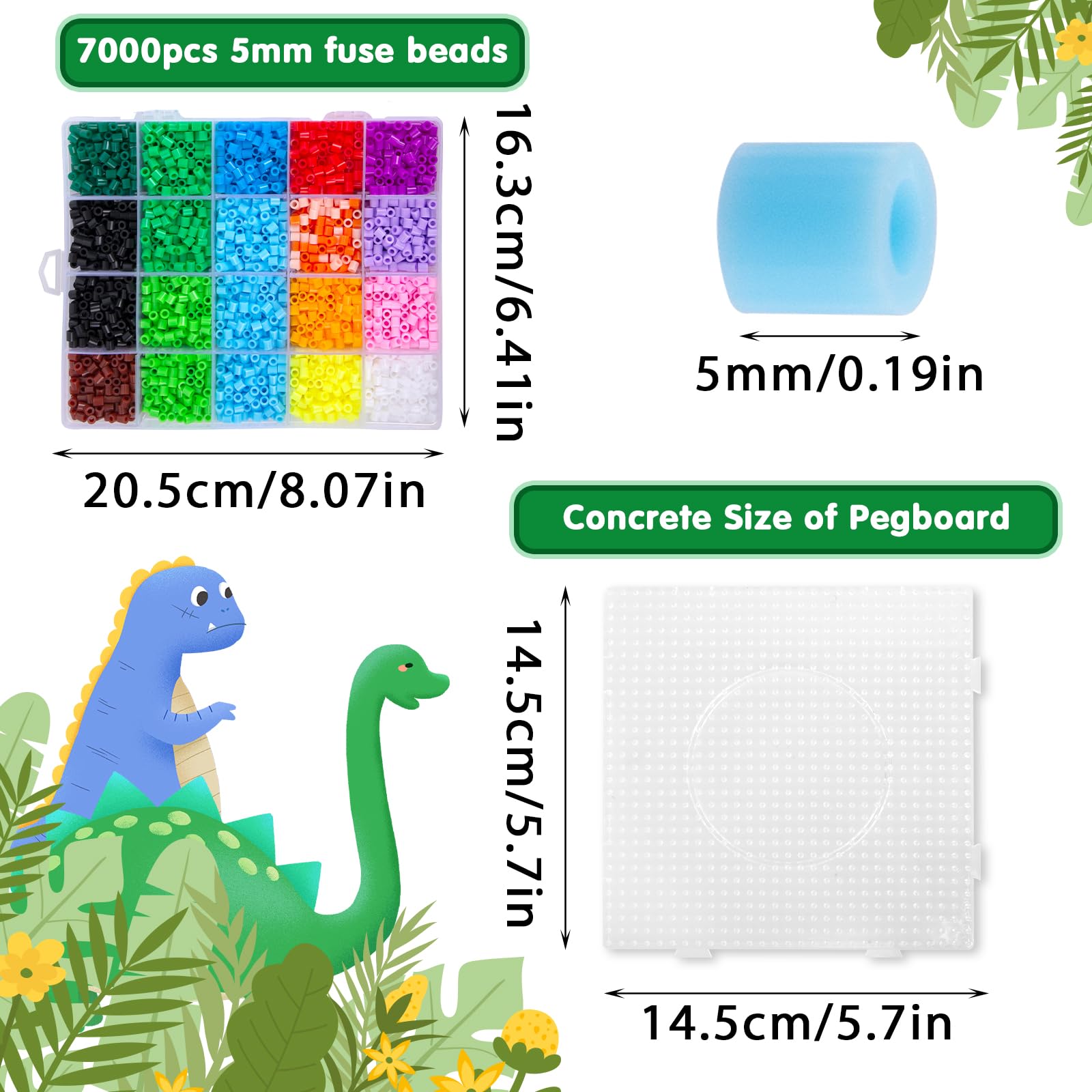 Wzone 7000 Pieces Fuse Beads Kit, 5mm Beads with Pegboards, Tweezers, 1:1 Color Pictures for DIY 12 Modes of Dinosaurs - Image 2