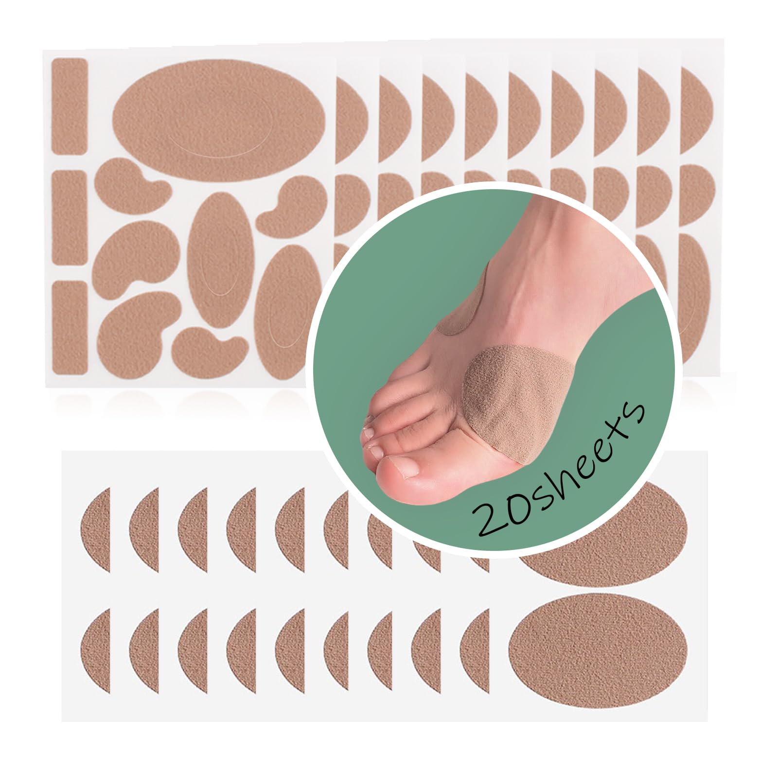 Moleskin for Blisters Feet, Adhesive Moleskin Pads, Multi-Shaped Moleskin Padding for Shoes, Toes, Heel | Blister Prevention and Reduce Friction - 20