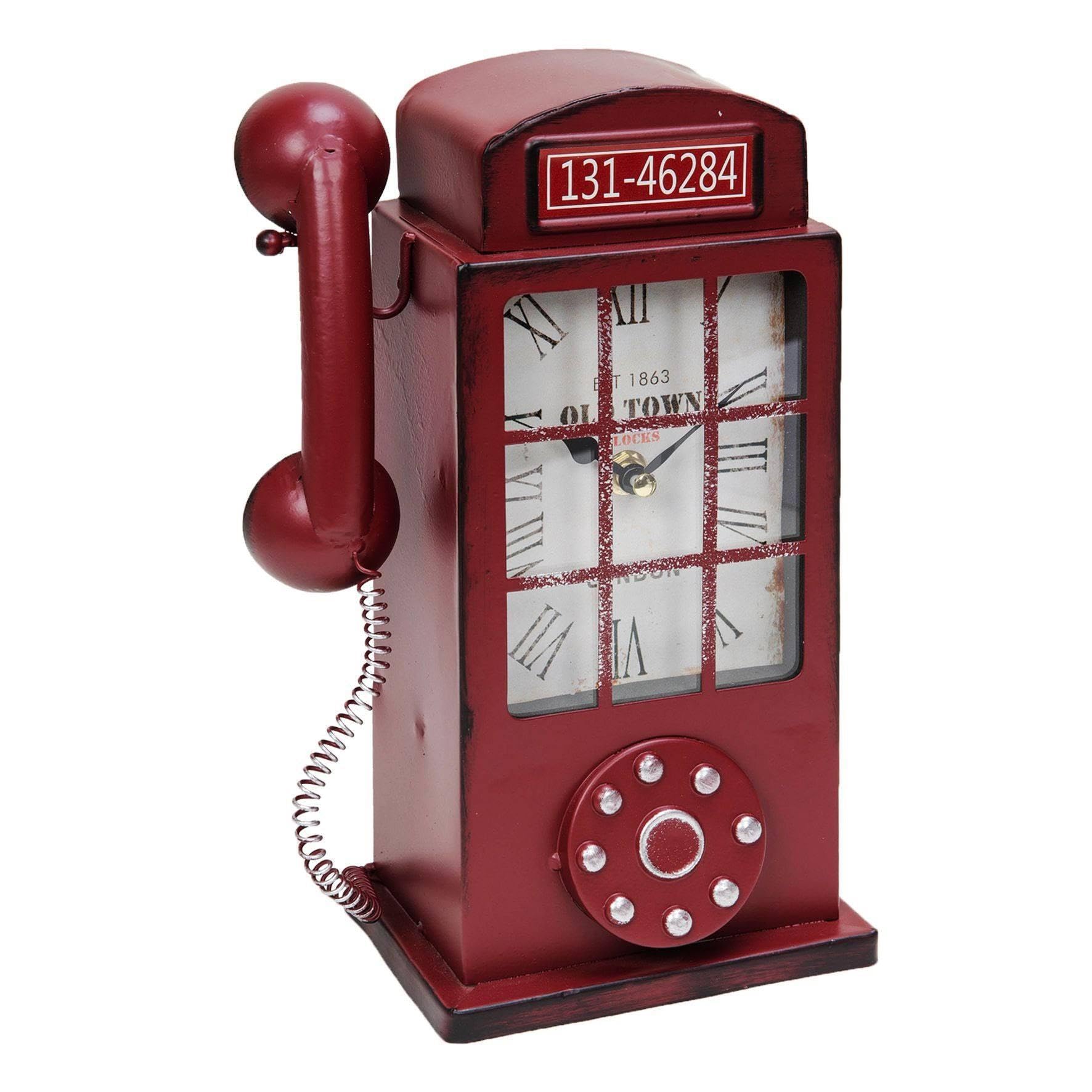 Hometime Vintage Red Telephone Box Mantel Clock - 27 x 16.5 x 10cm