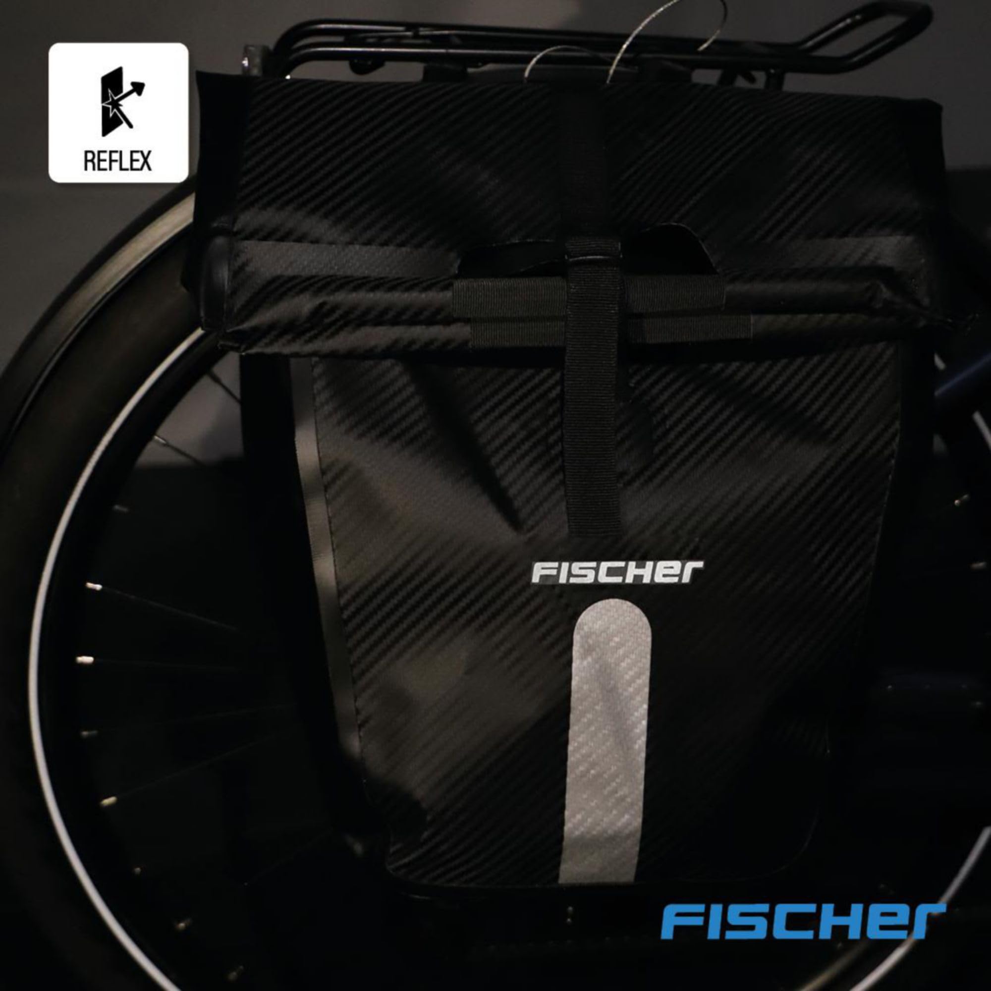 FISCHER Fahrrad Gepäckträgertasche, abschließbar, Fahrradtasche, mit Reflektoren, wasserabweisend, 23 Liter, schwarz