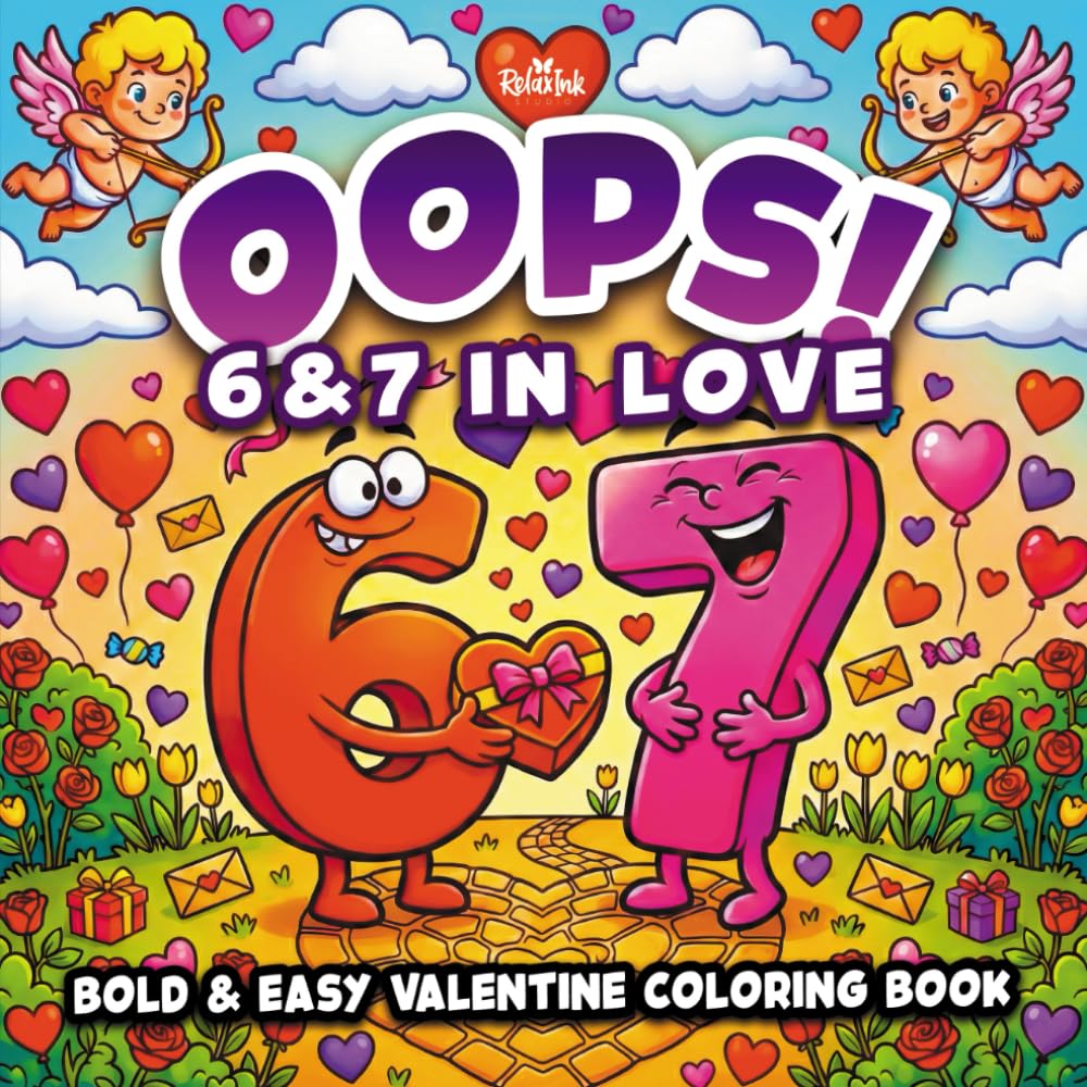 OOPS! 6 & 7 in Love: Bold and Easy Valentine Coloring Book: 50 Bold & Easy Coloring Pages of Fun, Playful Romance, and Lighthearted Love for Adults, Teens, and Kids