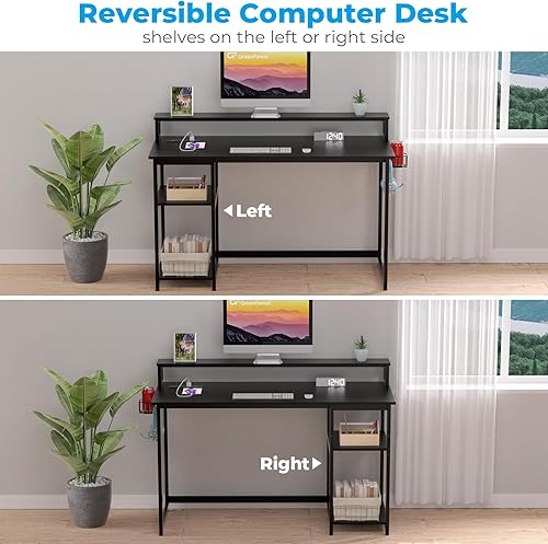 Miniatura 6 de GreenForest Escritorio de computadora de 40 pulgadas con tomas de corriente, pequeño escritorio de oficina en casa con soporte ergonómico para