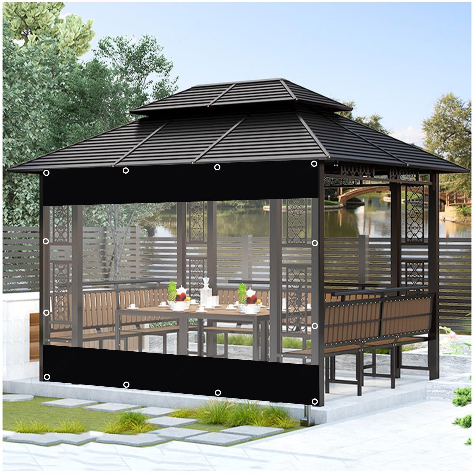 Czyzmdd Wxh Clear Tarp Curtains Waterproof 0.5Mm Thick Transparent Tarpaulin Side Panels For Pergola Gazebo And Carport 4X2m/13 * 6.6Ft Heavy Duty Outdoor Cover With Reinforced Grommets