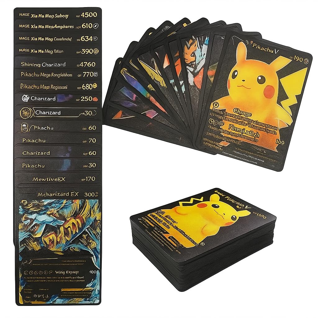 Unyks Star PVC Cards – 55 Cards Pack | Includes VMAX, GX, V-Star, EX | Rare & Common | High HP | Collector & Kids Gift Set - Black-image-18
