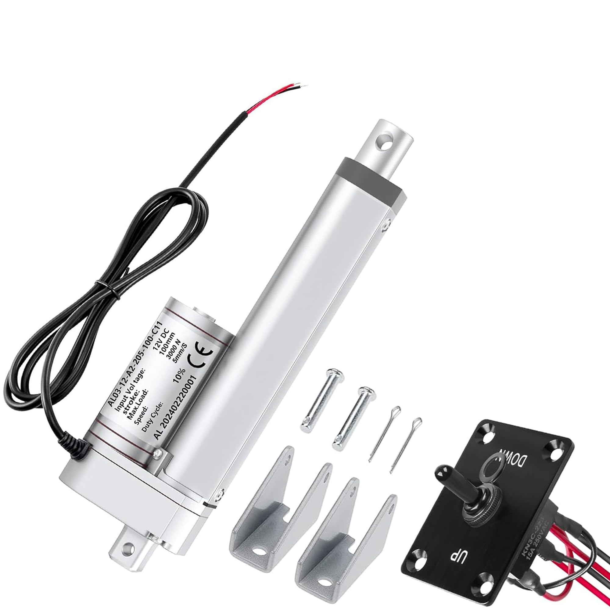AWINLI - Attuatore lineare da 12 V, 10,2 cm, resistente, velocità 3000 N, 5 mm/s, impermeabile, IP54, con interruttore di controllo di polarità inversa, per camper, automotive, industriali (100 mm)