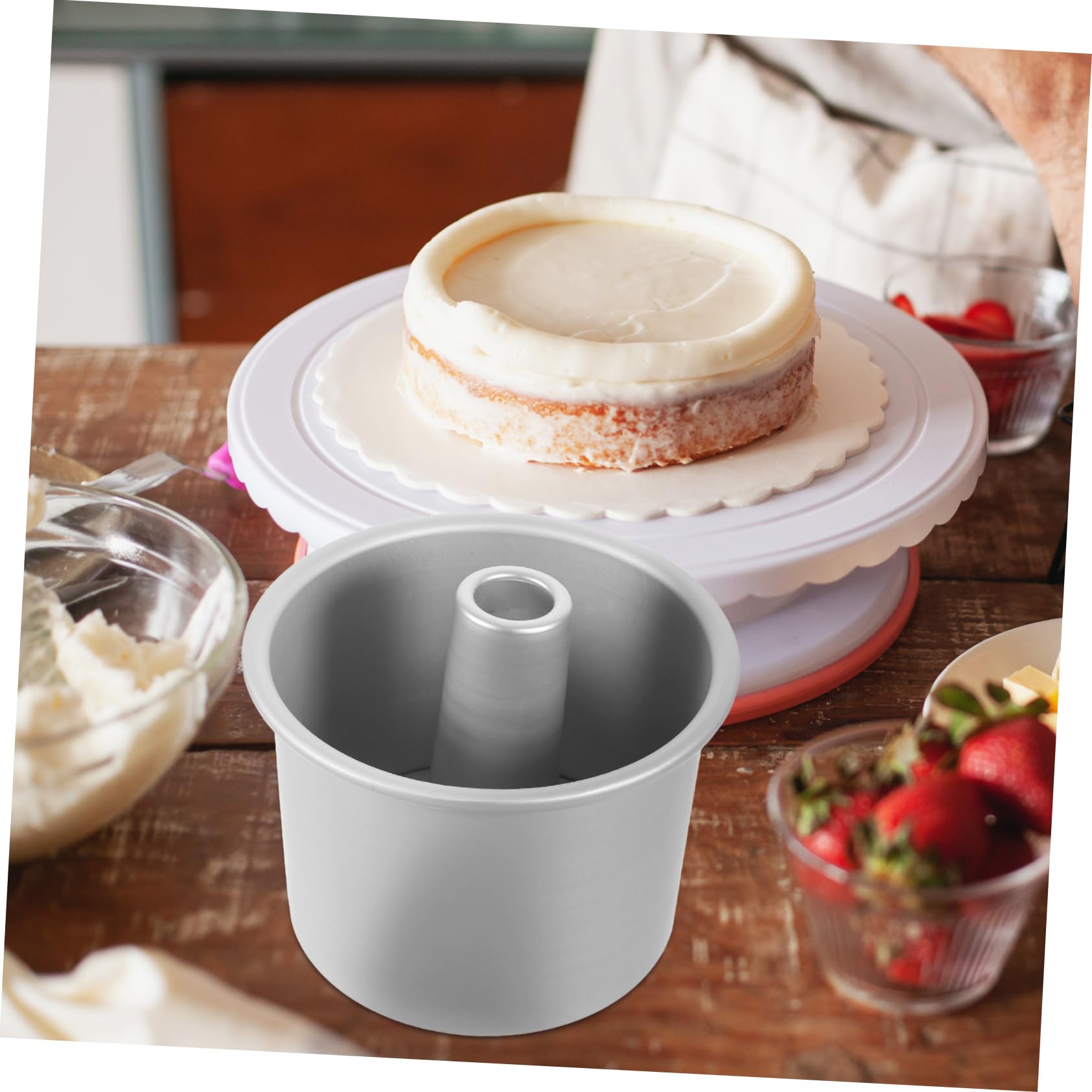 STOBAZA 1Pc Non Stick Round Cake Pan with Removable Bottom for Muffins and Chiffon Cakes Carbon Steel Baking Mold for Kitchen Use for DIY Desserts