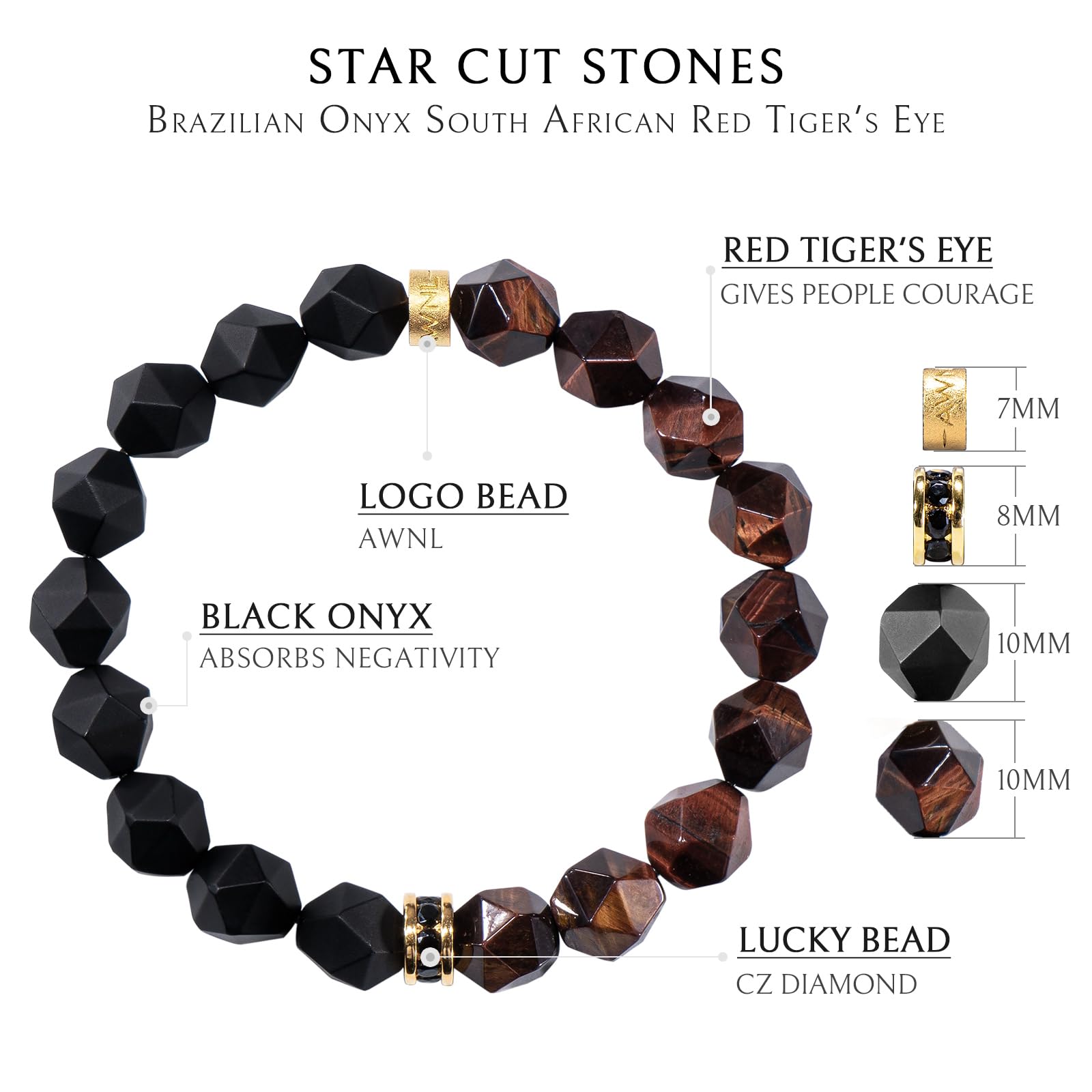 AWNL Bracciale da uomo con perline dumortierite blu da 10 mm con occhio di tigre marrone e onice nero Bracciale di guarigione energetica con doppia protezione dei chakra con charms ruota fortunata