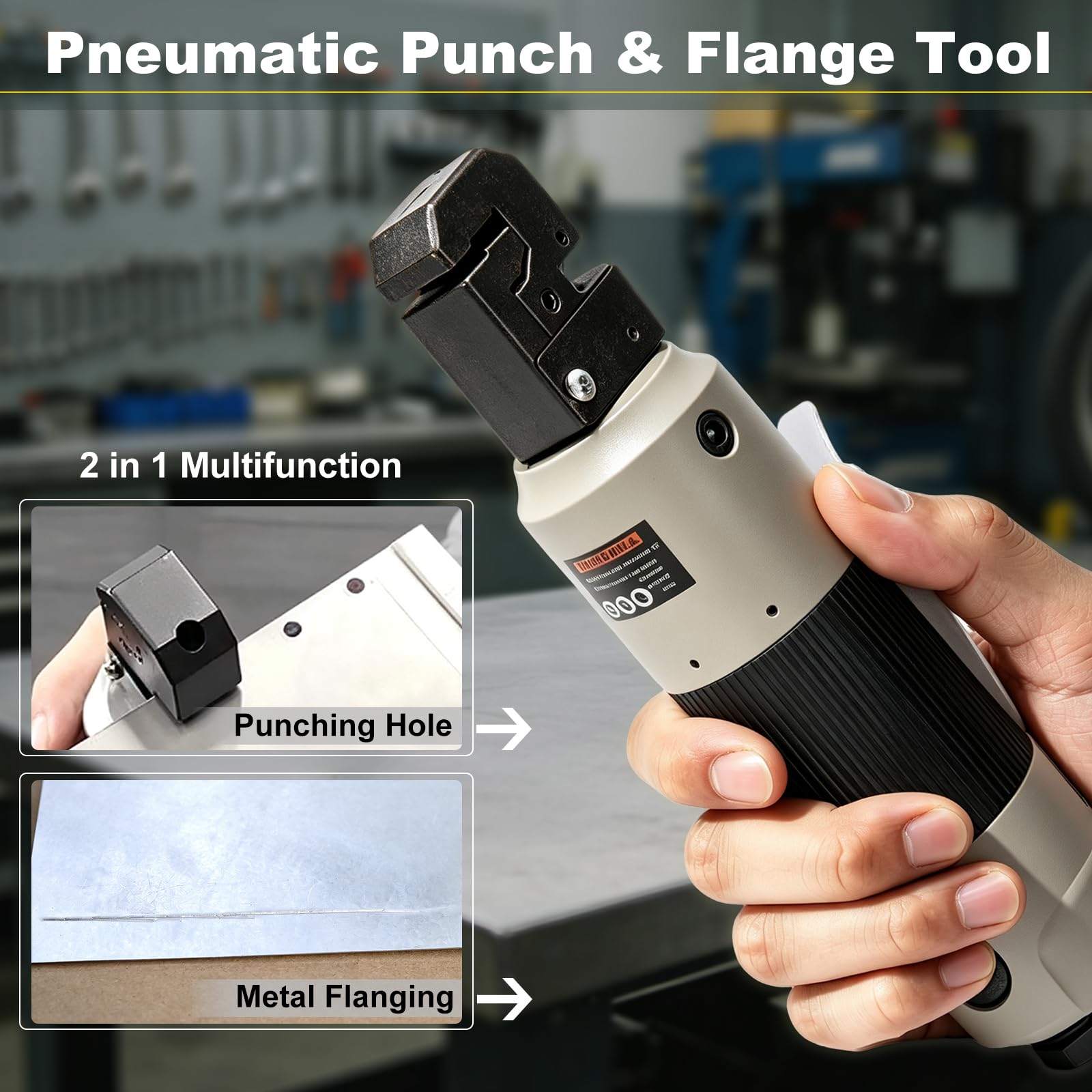 FreeTec 2 in 1 Ø5 mm Absetzzange Karosserie, Pneumatisches Loch und Absetzzange, Karosserie Abkantzange Lochzange Blech Blechzange Blechlocher Falzzange zum Lochen und Falzen für Auto Reparatur