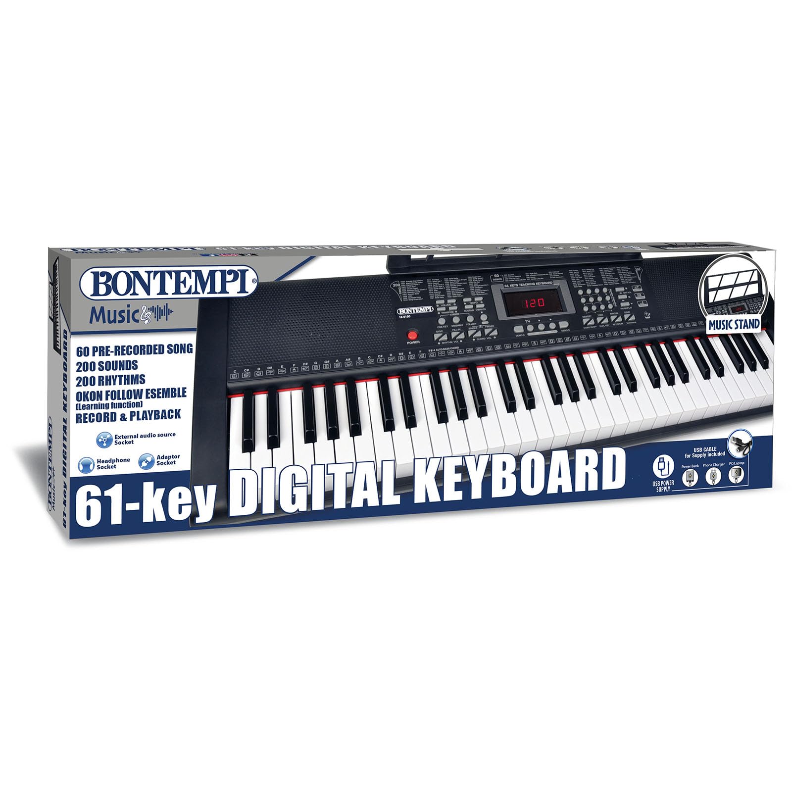 Bontempi | HarmonyKeys - Professionelle digitale Tastatur mit 61 Tasten, 94,6x32,7x11,9 cm