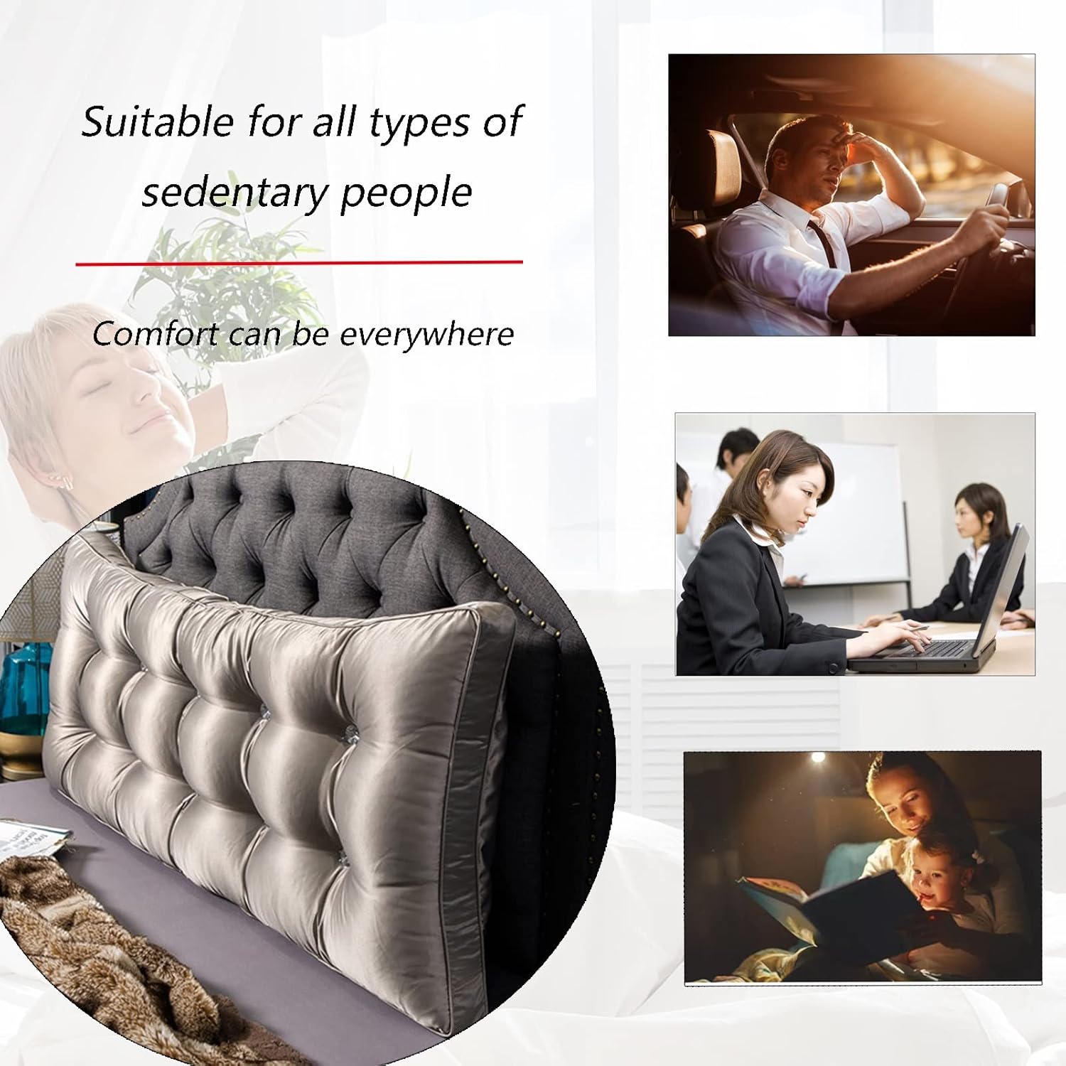 Rectangular Headboard Reading Body Pillow Bedside Oversized Throw Cushion Lumbar Pillows Positioning Back Support Bolster Ultra Soft Fluffy Cover, for Back Headboard Day Bed,D,23.6 x23.6x4IN