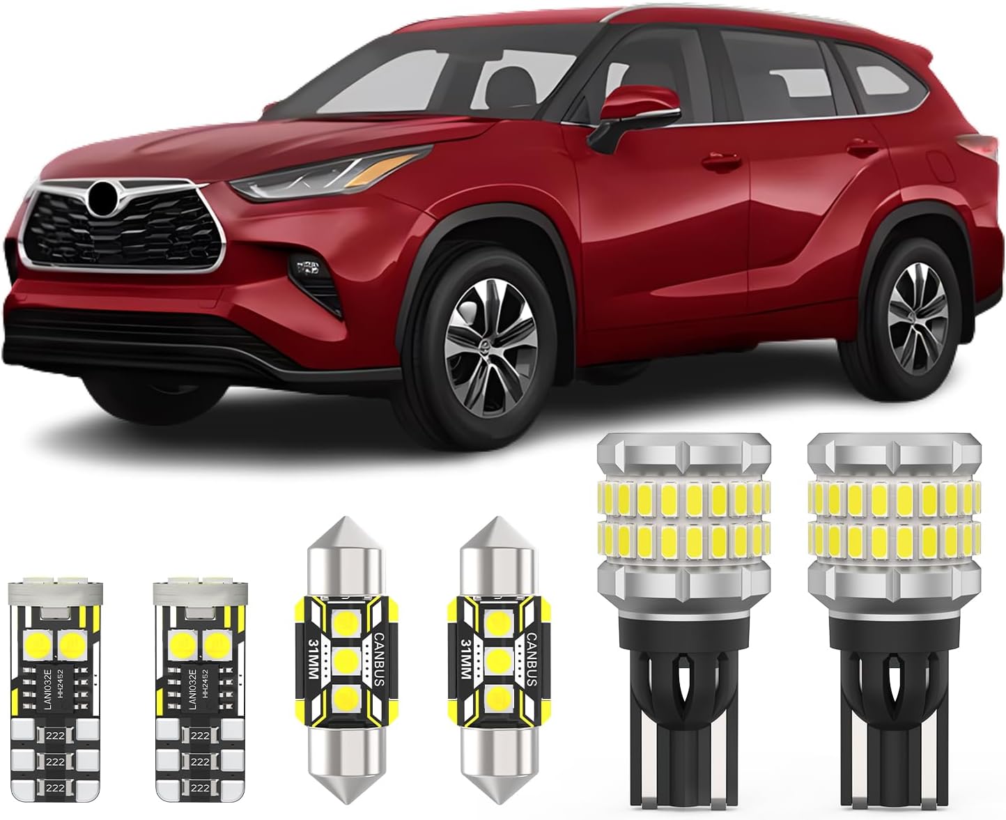AENVTOL 13 Pieces Interior LED Light Kit + Back Up Bulb Reverse Lights Replacement for Toyota Highlander 2020-2024 White LED Backup Light + Interior Bulb Package, Install Tool