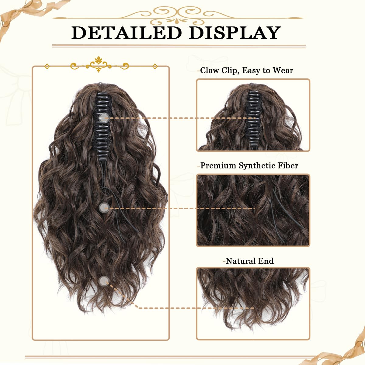 VEGALILY 12 inch Hair Extensions Clip in Chestnut Brown Ponytail extension Short Curly Claw Clip Ponytail Synthetic Drawstring ponytail Hair Pieces for Women for Daily Use - Image 3