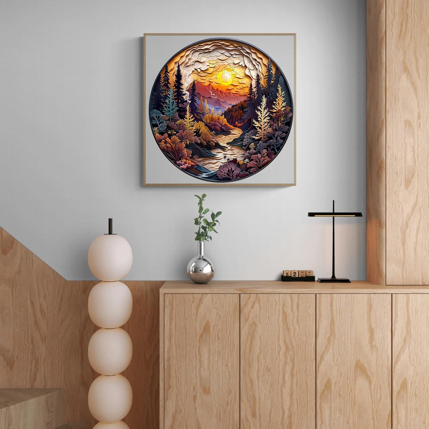 Wooden Puzzles for Adults - Unique Animal Shaped Sunset Forest Puzzle, 3D Vision Wooden Jigsaw Puzzle, Christmas Birthday Gifts for Friends/Family, Home Decor 13.4 * 13.4in 300pcs