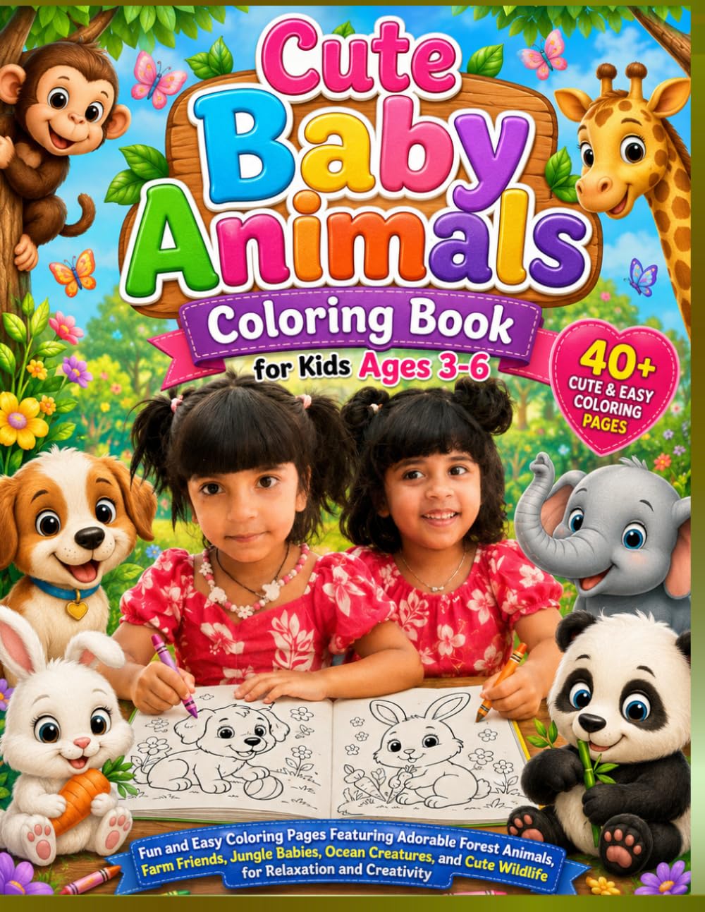 Cute Baby Animals Coloring Book for Kids Ages 3-6: Fun and Easy Coloring Pages Featuring Adorable Forest Animals, Farm Friends, Jungle Babies, Ocean ... Cute Wildlife for Relaxation and Creativity