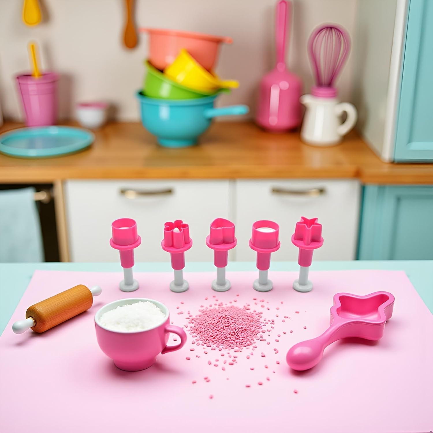 5Pcs Pink Mini Plastic Biscuit-Plunger Fondant Mold Button Round Plum-Blossom Flower Cookie Cutters Cake Cookie Plunger Cutter Cookie Stamp-molds For Baking Baking Tools and Accessories(ZS487) - Image 3