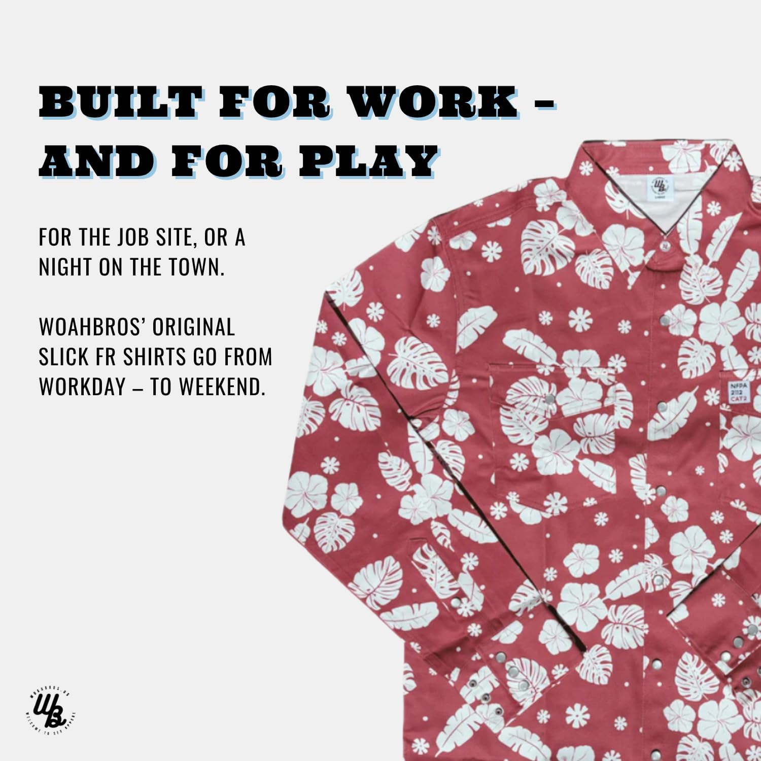 WoahBros FR Shirts for Men, 8oz Midweight Flame Resistant Welding Shirt, 100% Cotton, Pearl Snap Buttons - CAT2/NFPA2112